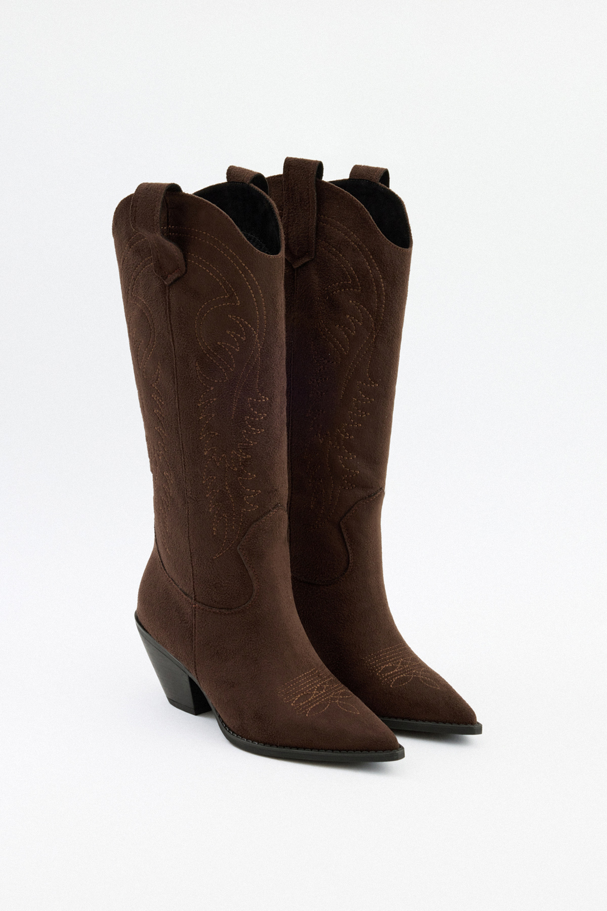 İşlemeli Kovboy Acı Kahve Süet Kadın Çizme