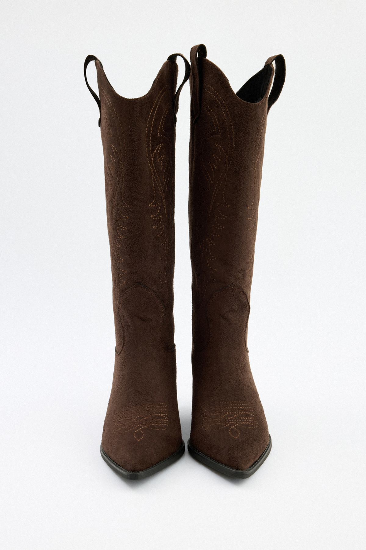 İşlemeli Kovboy Acı Kahve Süet Kadın Çizme
