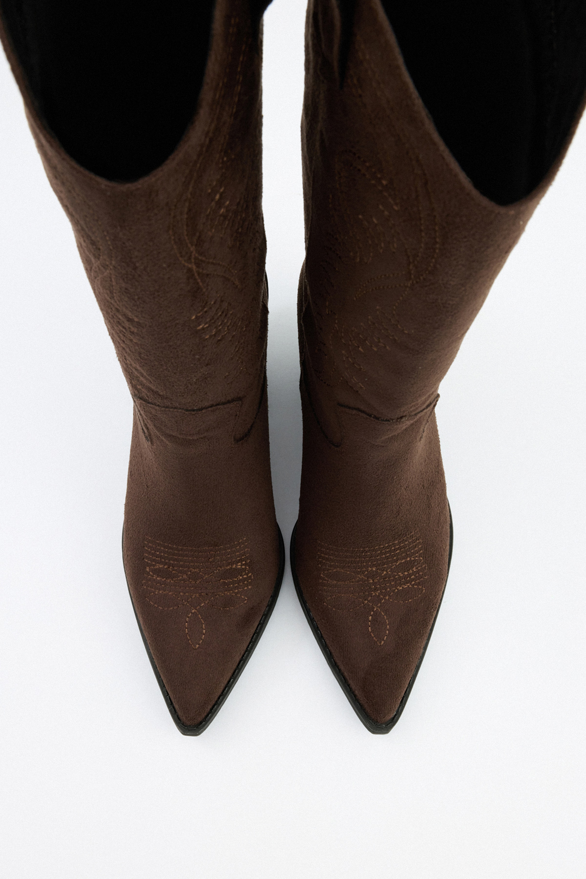 İşlemeli Kovboy Acı Kahve Süet Kadın Çizme