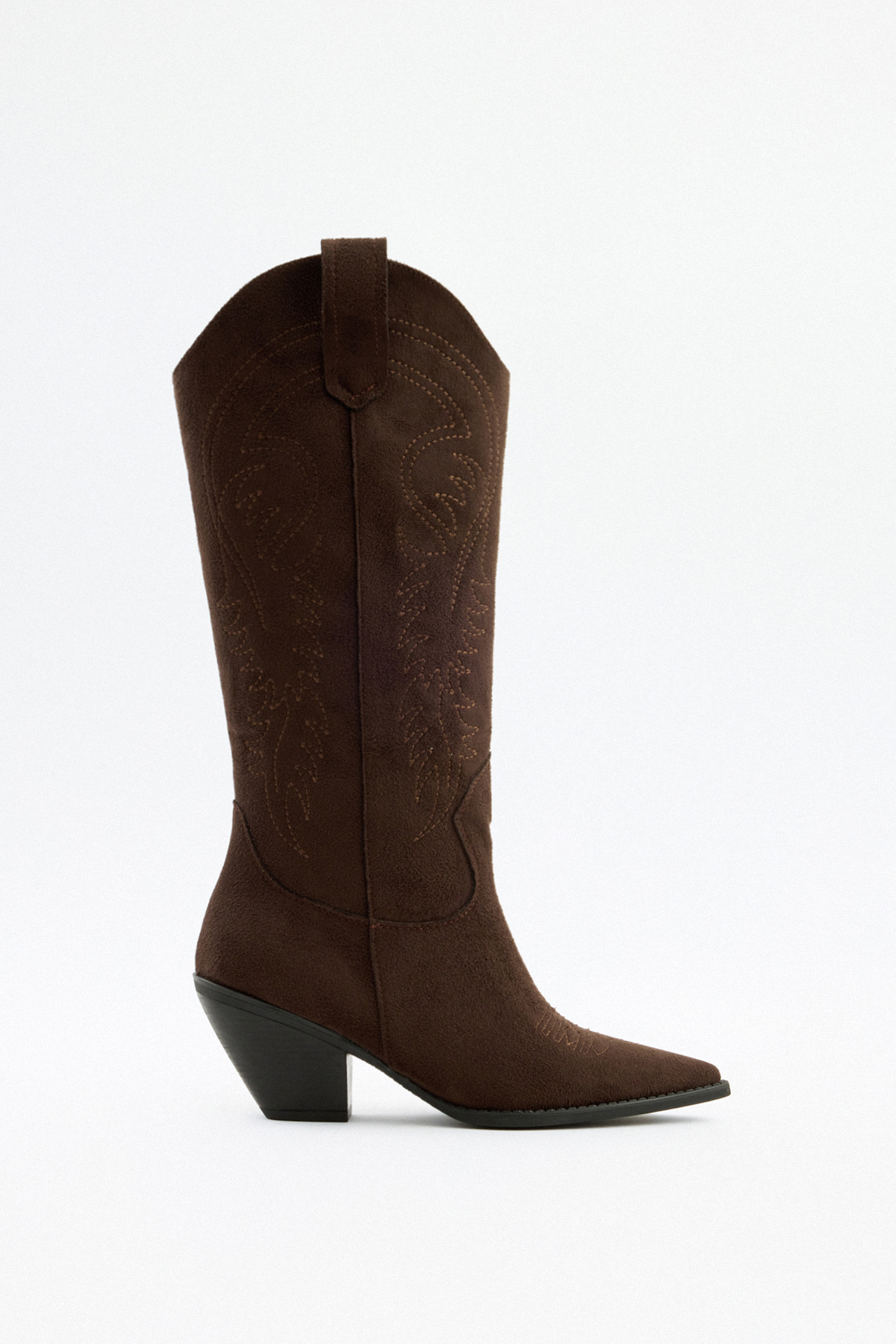 İşlemeli Kovboy Acı Kahve Süet Kadın Çizme