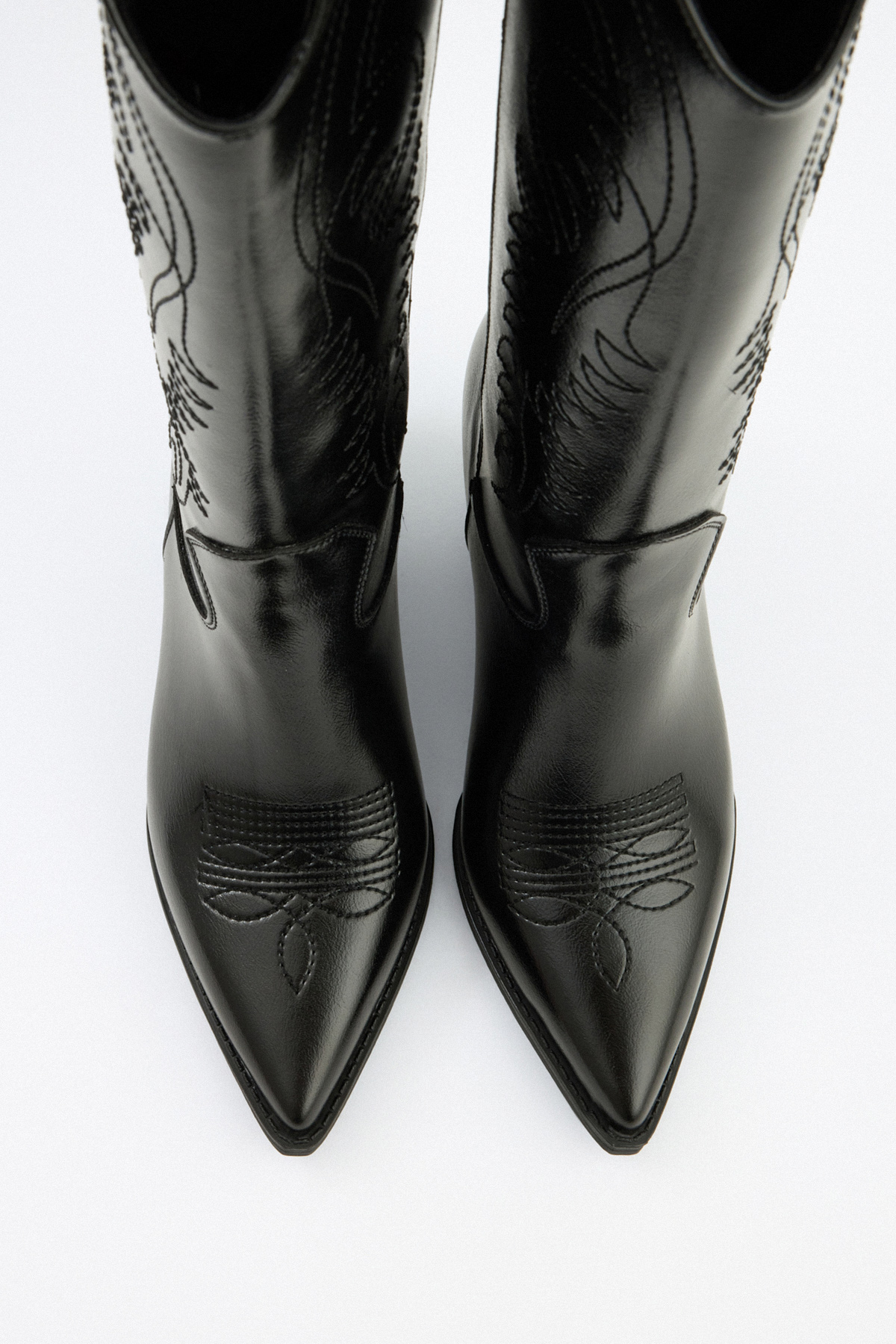 İşlemeli Kovboy Siyah Kadın Çizme