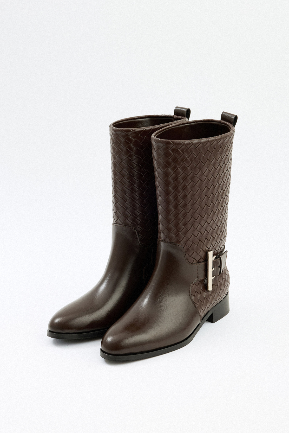 Örgü Desenli Kısa Açık Kahve Kadın Çizme