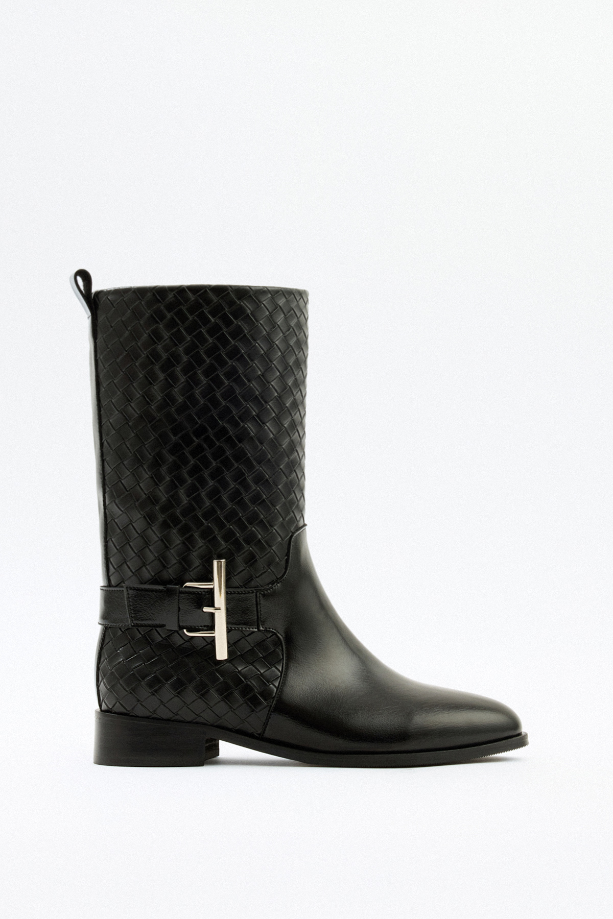 Örgü Desenli Kısa Siyah Kadın Çizme