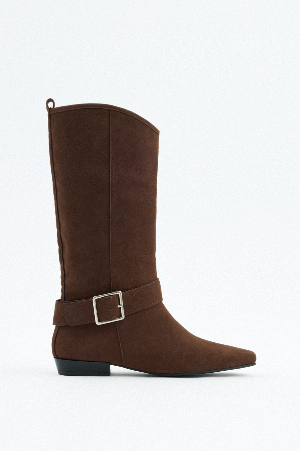 Küt Burun Kemer Detaylı Acı Kahve Süet Kadın Çizme
