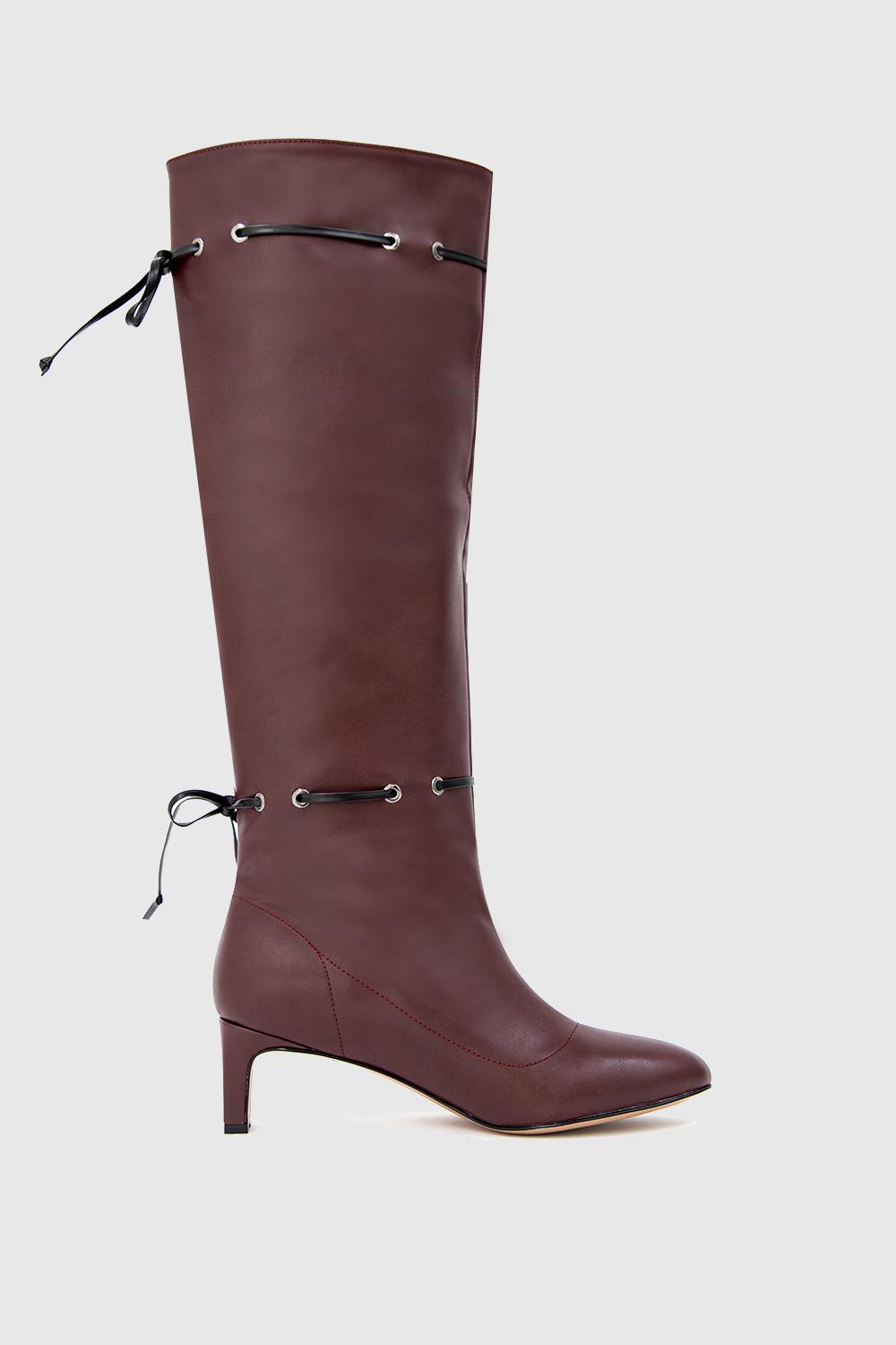 Jessica İp Detaylı Oval Burun Bordo Kadın Çizme