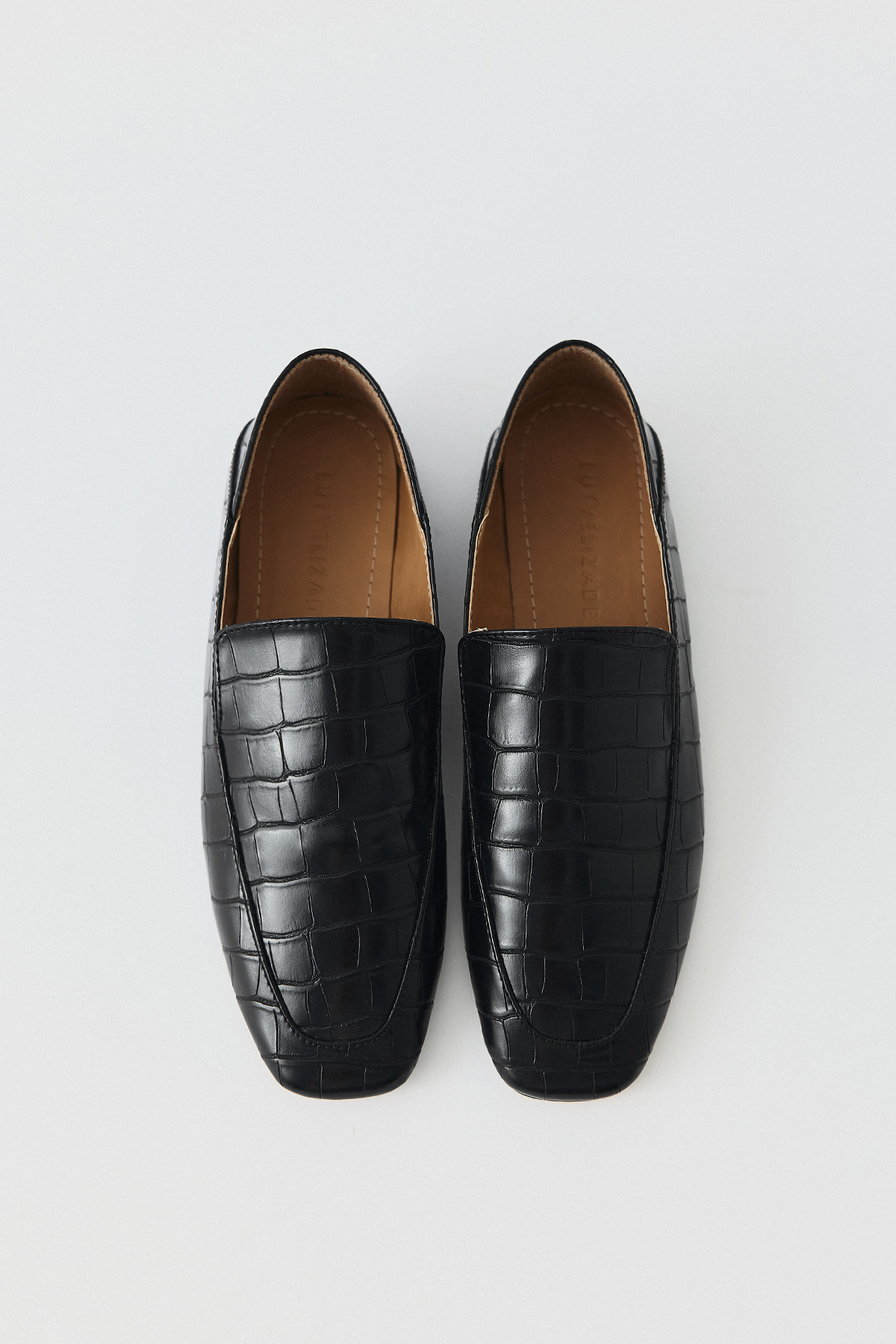 Croc Desenli Loafer Siyah Croc Kadın Babet