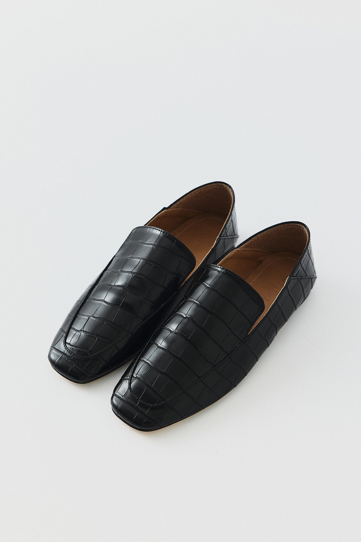 Croc Desenli Loafer Siyah Croc Kadın Babet