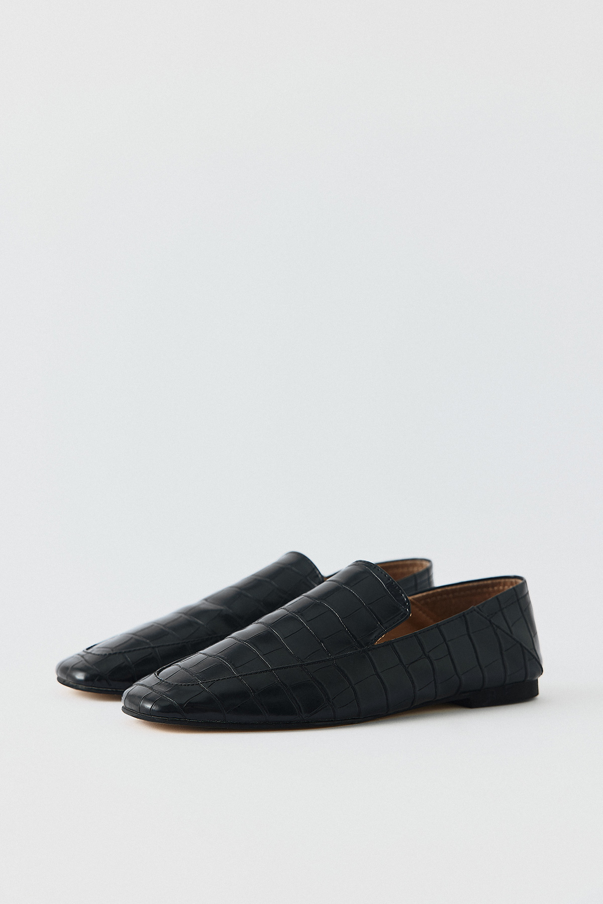 Croc Desenli Loafer Siyah Croc Kadın Babet