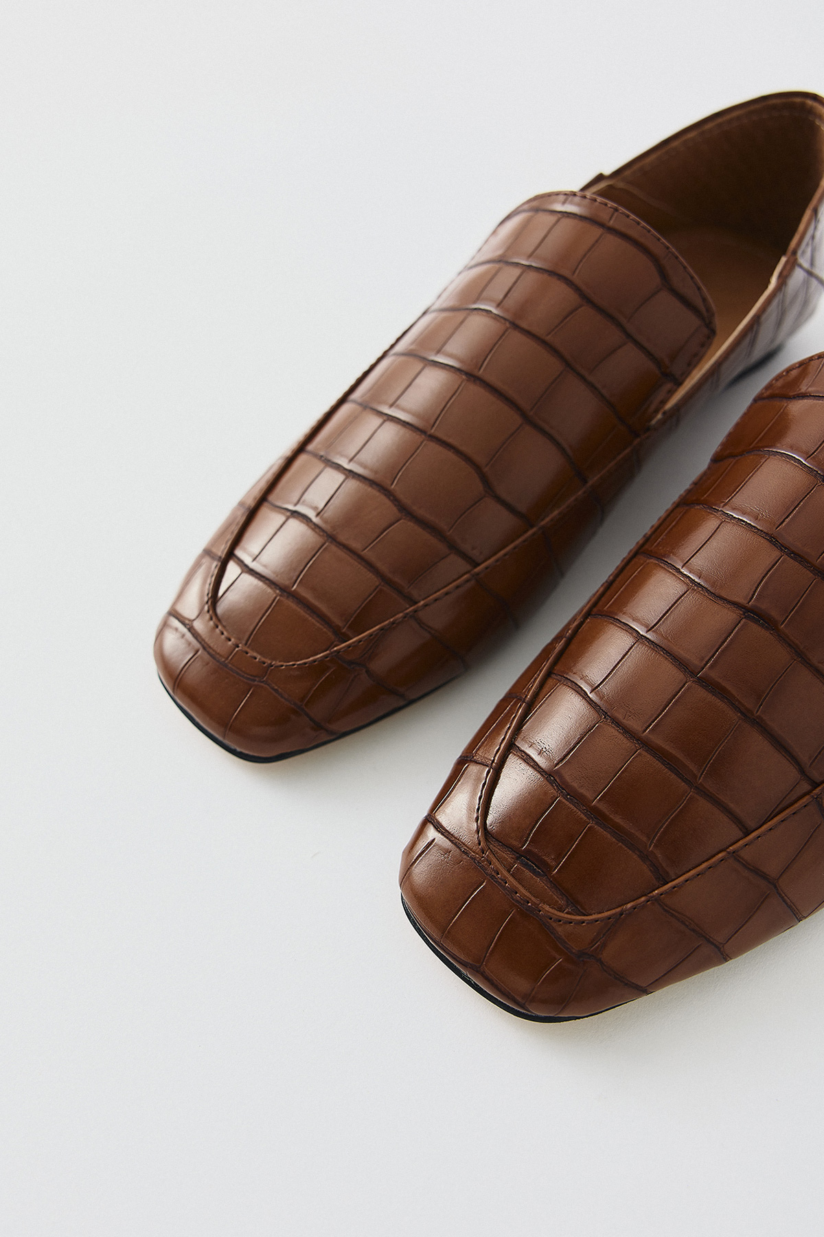Croc Desenli Loafer Taba Croc Kadın Babet
