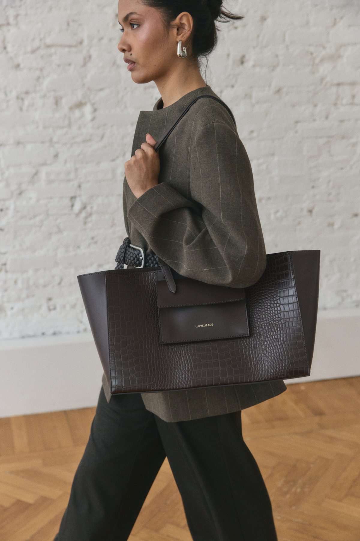 Croc Kumaş Shopper Acı Kahve Croc Kadın Çanta