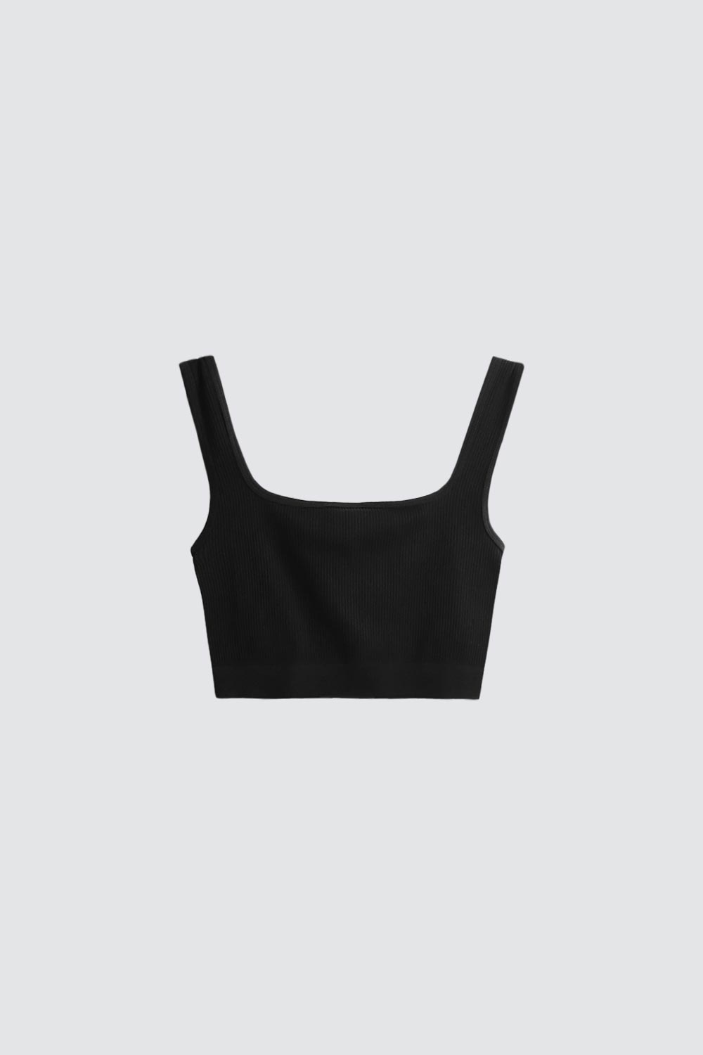 Kalın Askılı Fitilli Siyah Kadın Crop Top
