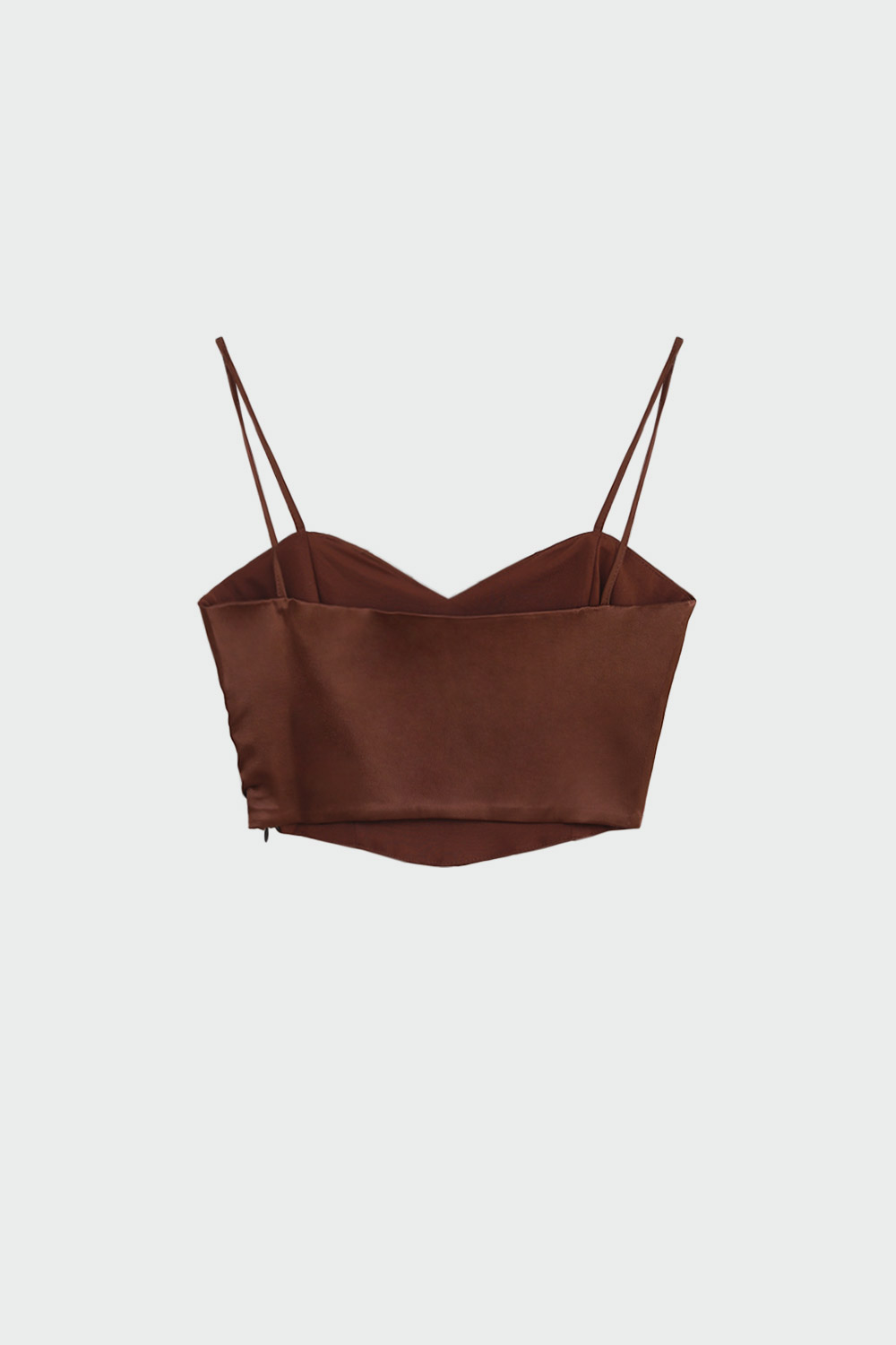 Askılı V Yaka Fermuarlı Acı Kahve Kadın Crop Top