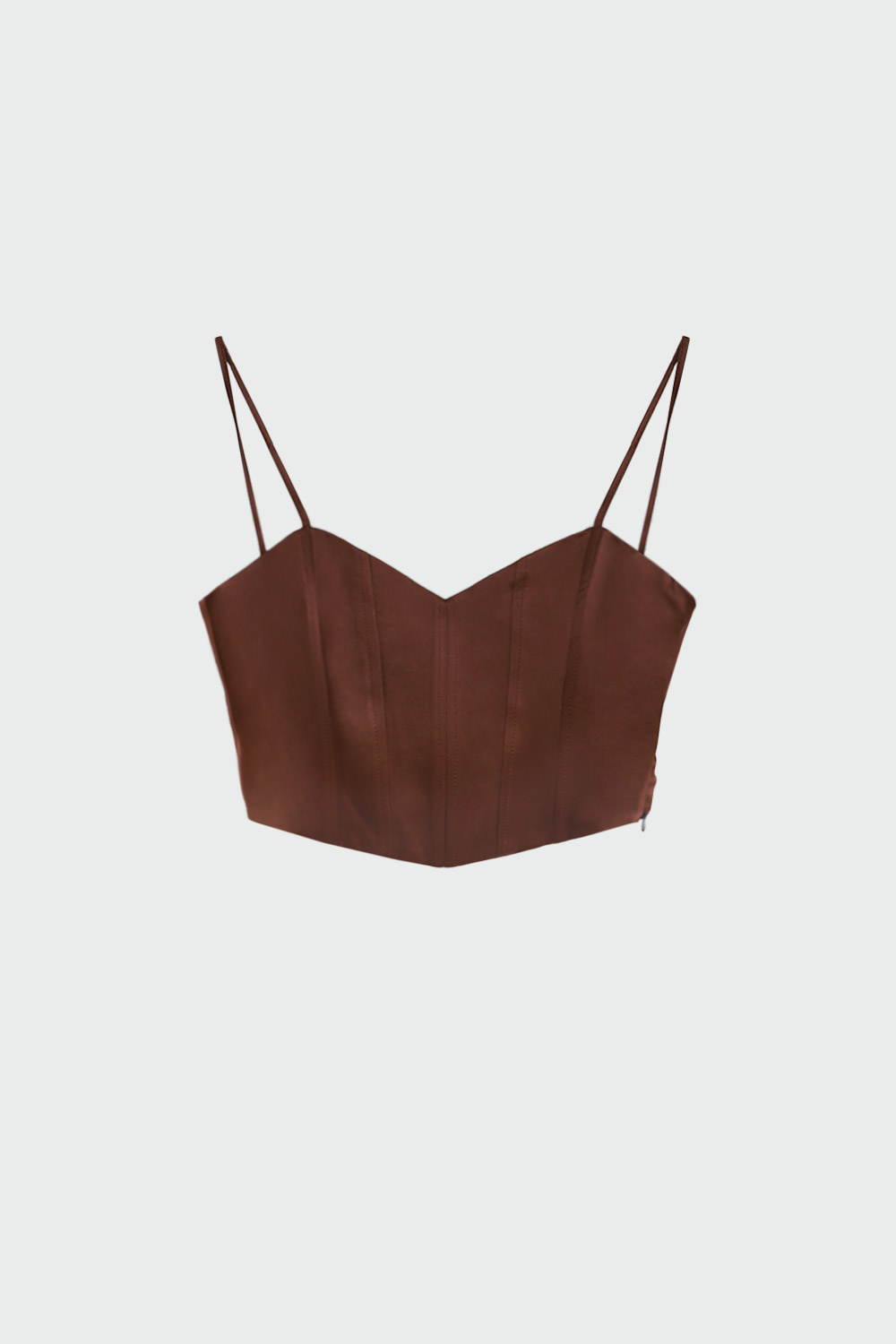Askılı V Yaka Fermuarlı Acı Kahve Kadın Crop Top