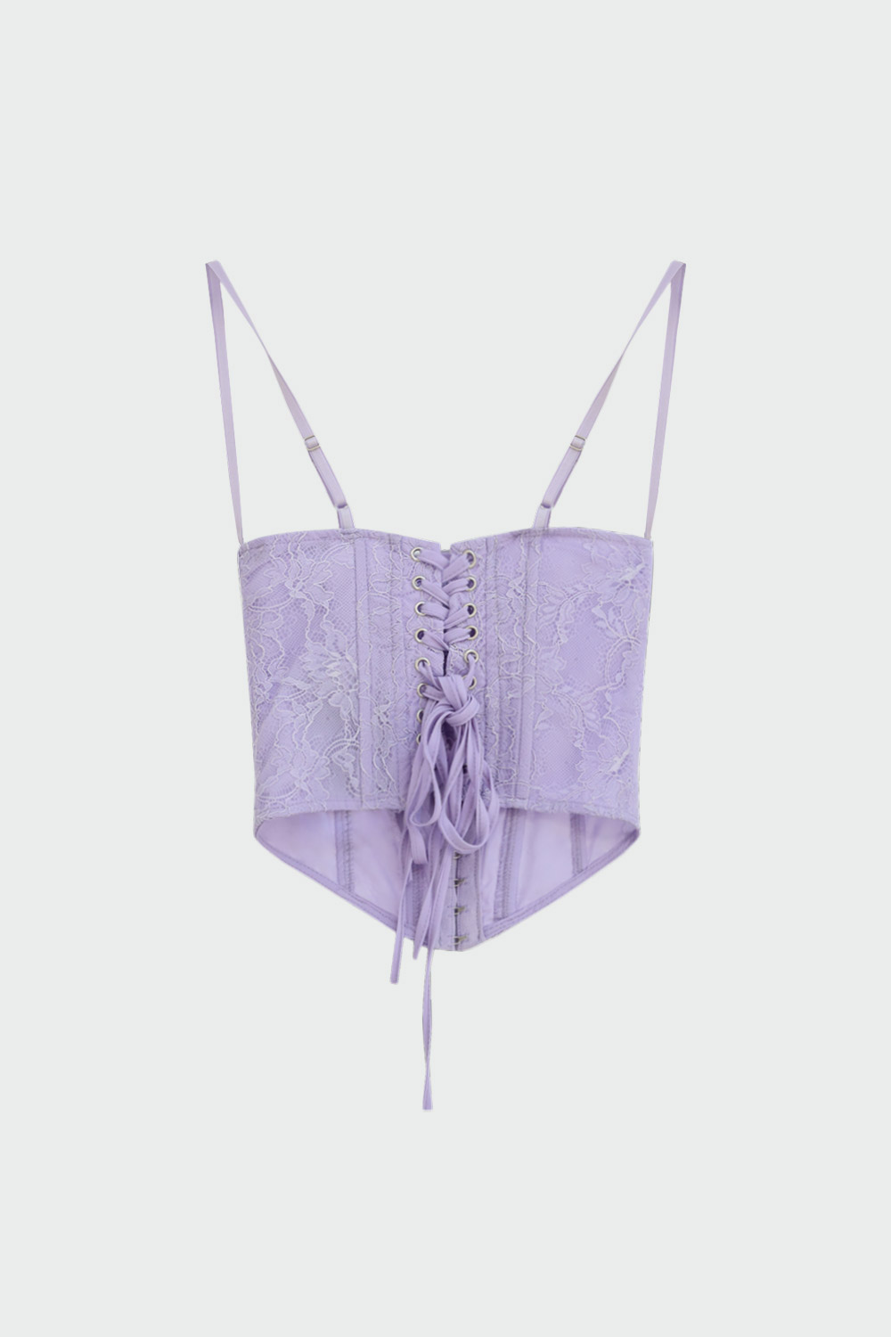 Dantel Detaylı Arkası İpli Korse Lila Kadın Crop Top