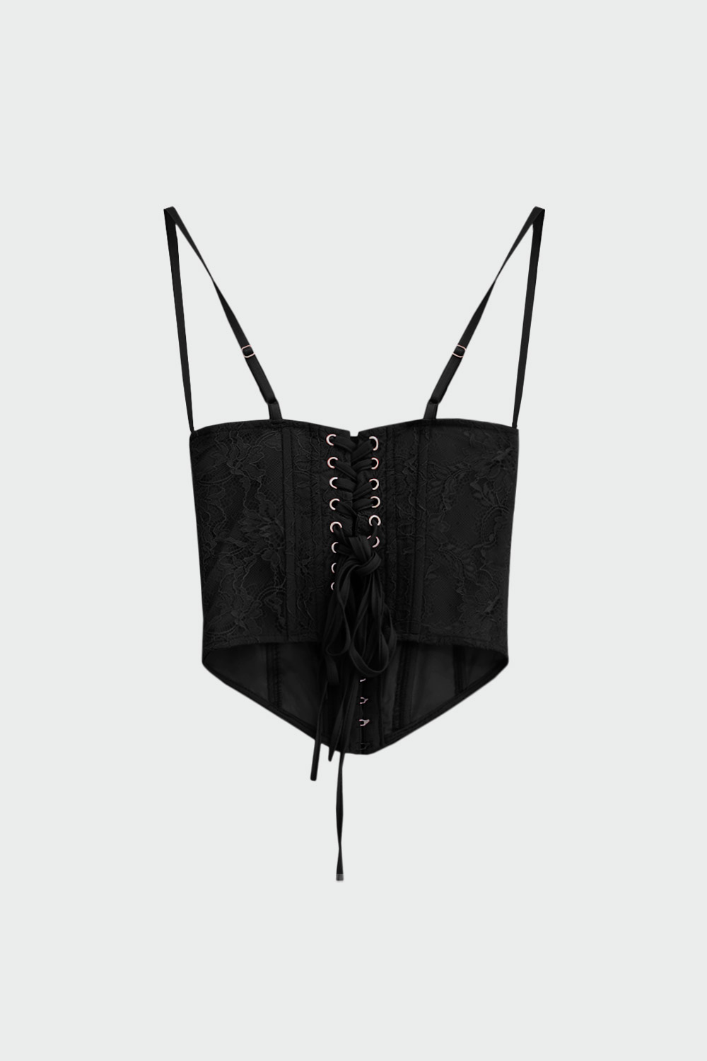 Dantel Detaylı Arkası İpli Korse Siyah Kadın Crop Top