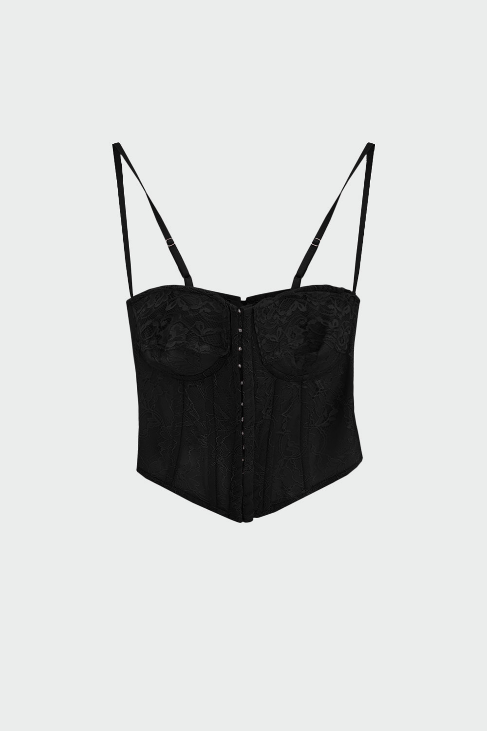 Dantel Detaylı Arkası İpli Korse Siyah Kadın Crop Top