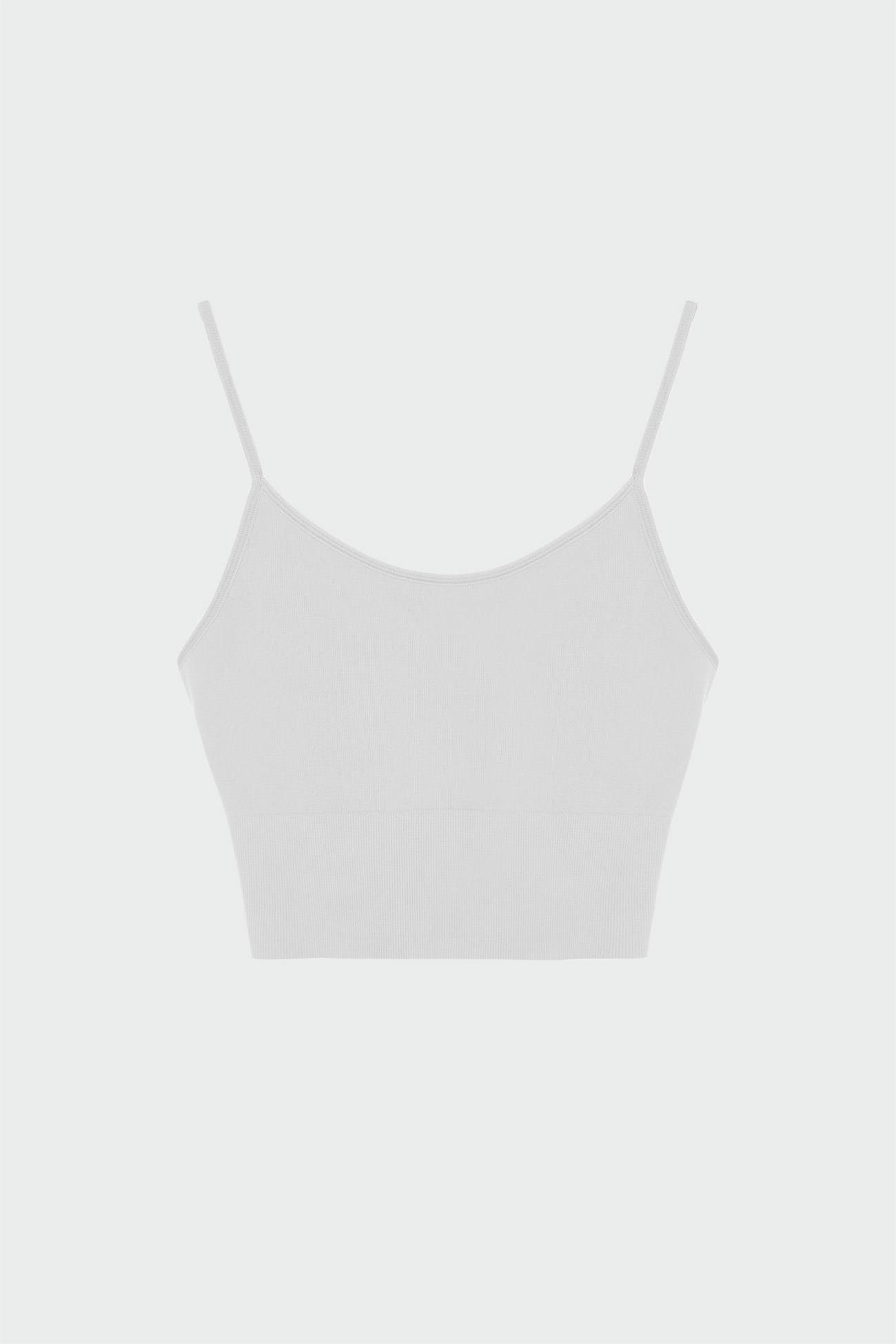 Fitilli İnce Askılı Kırık Beyaz Kadın Crop Top