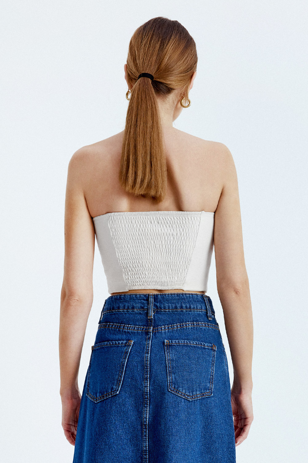 Derin Kalp Yaka Bej Kadın Crop Top