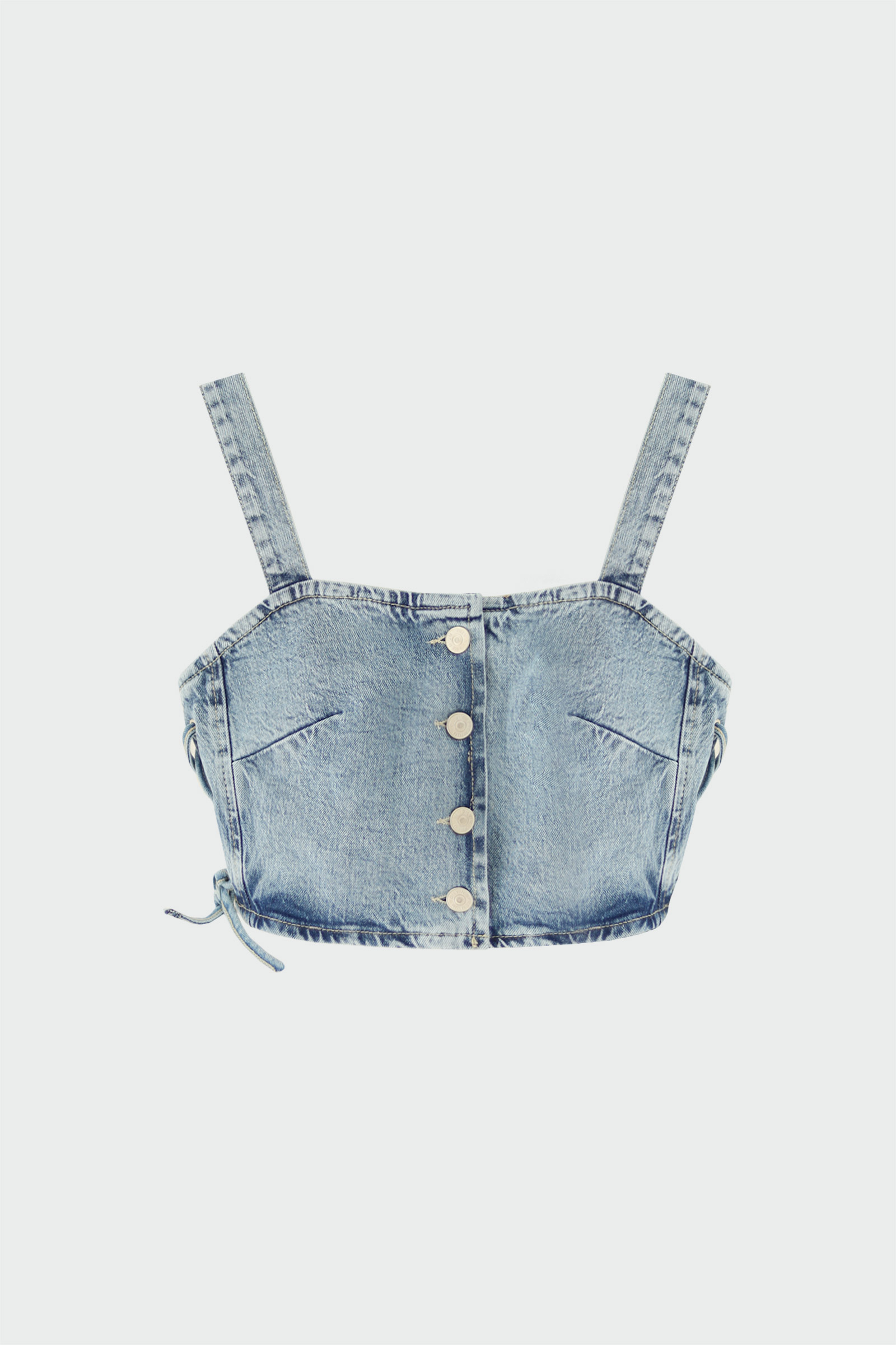 Kalın Askılı Denim Mavi Kadın Crop Top