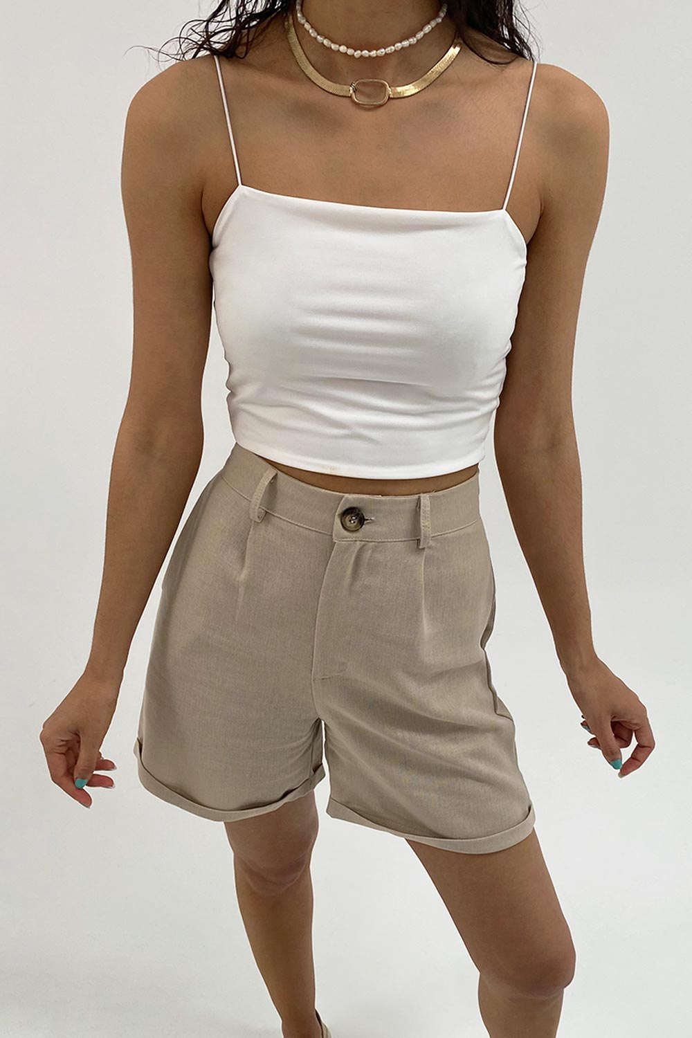 İP ASKILI Beyaz Kadın Crop Top