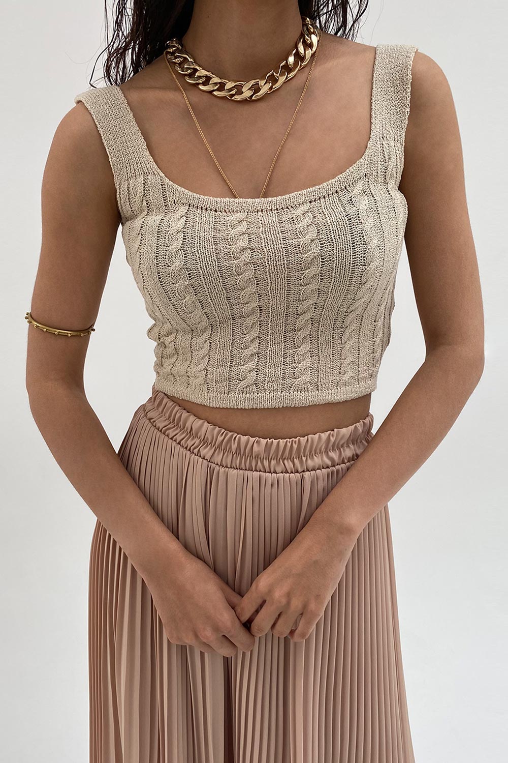 Merserize Triko Nude Kadın Crop Top