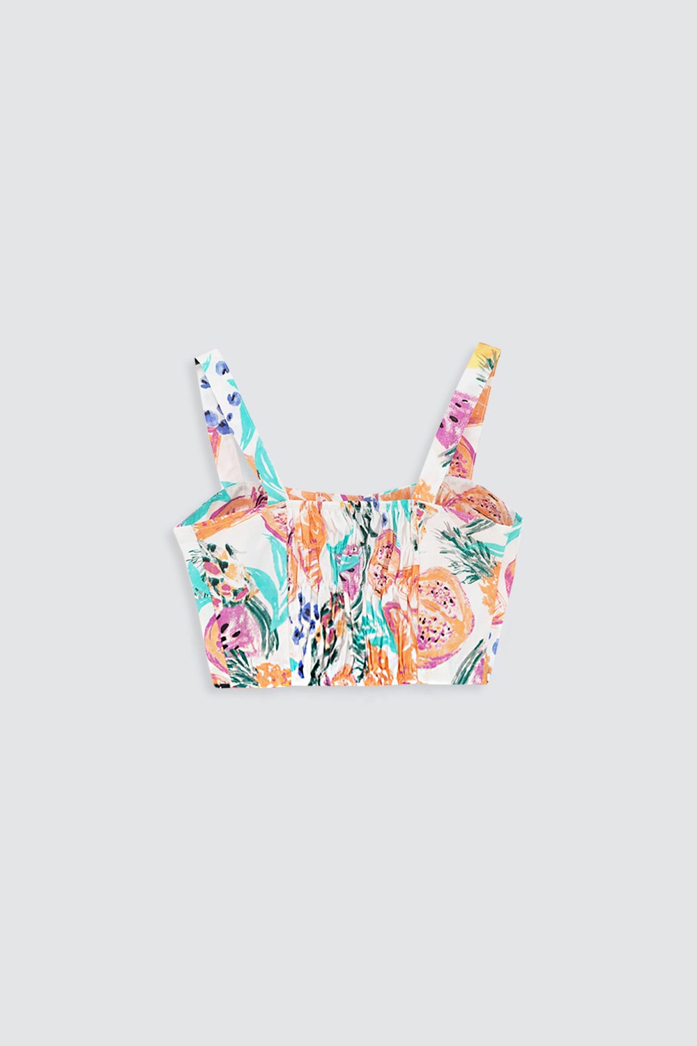 Tropik Desenli Düğme Detaylı Renkli Kadın Crop Top
