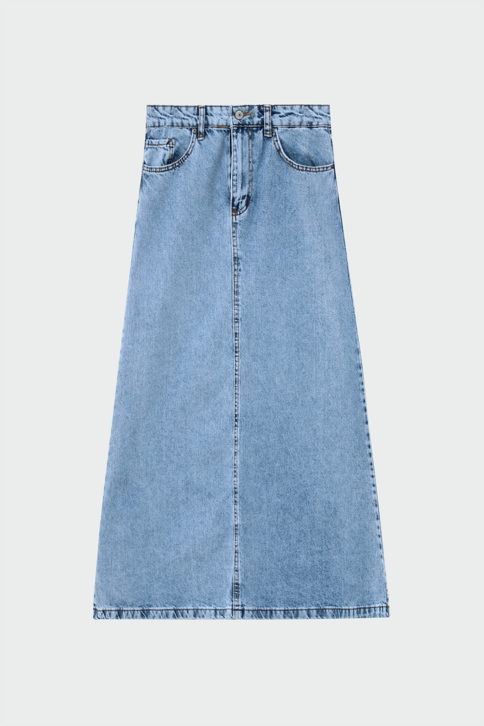Denim Cepli Uzun Açık Mavi Kadın Etek