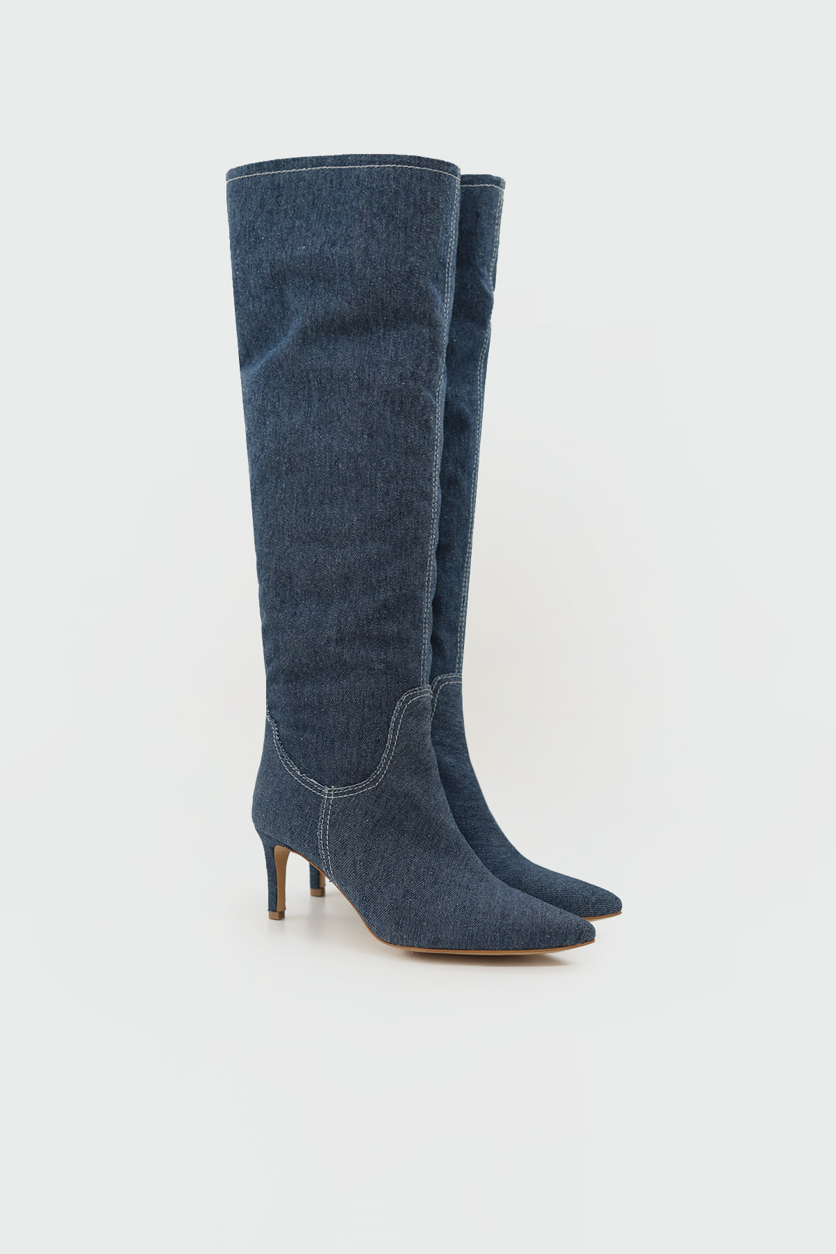Denim Topuklu Koyu Mavi Kadın Çizme