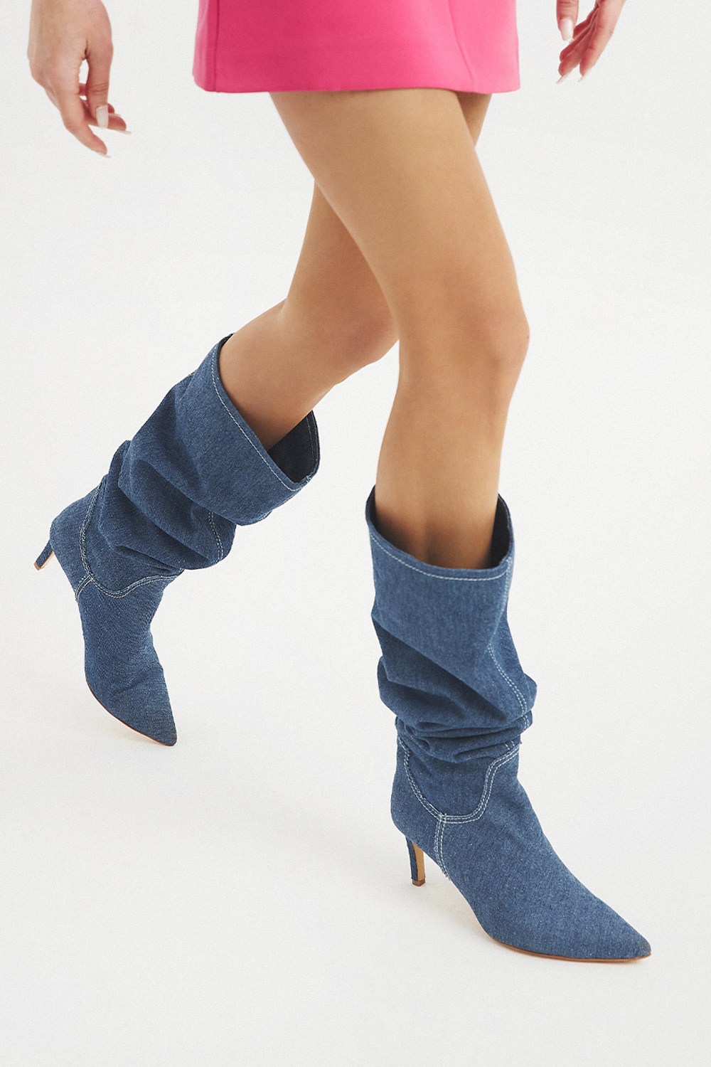 Denim Topuklu Koyu Mavi Kadın Çizme