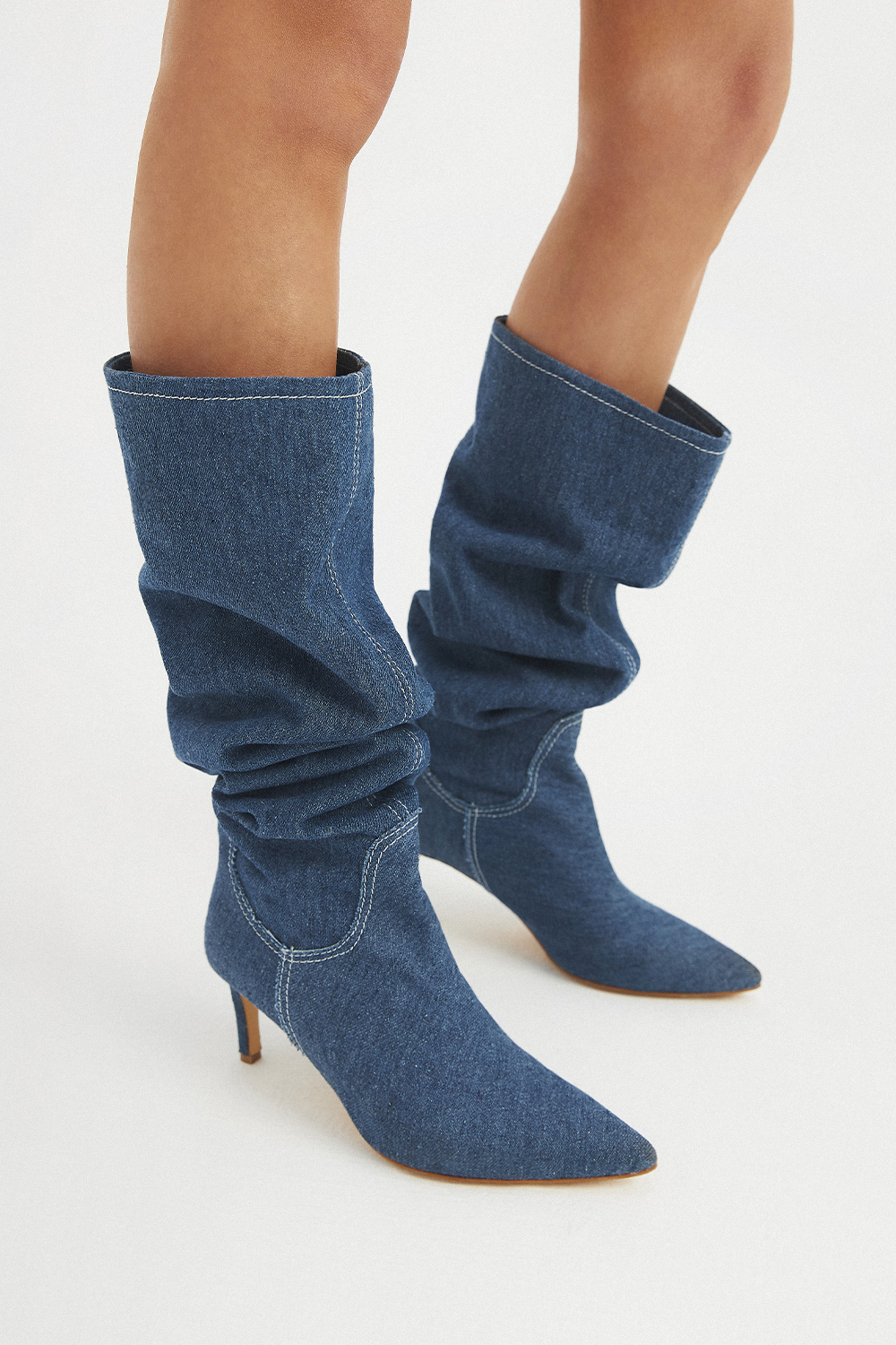 Denim Topuklu Koyu Mavi Kadın Çizme