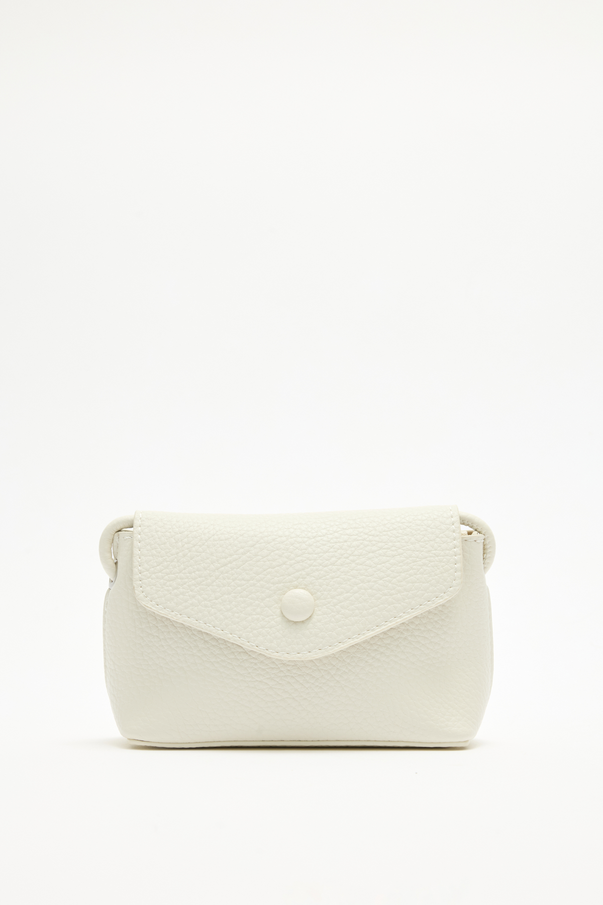 Deri Görünümlü Kapaklı Küçük Kırık Beyaz Kadın Çanta