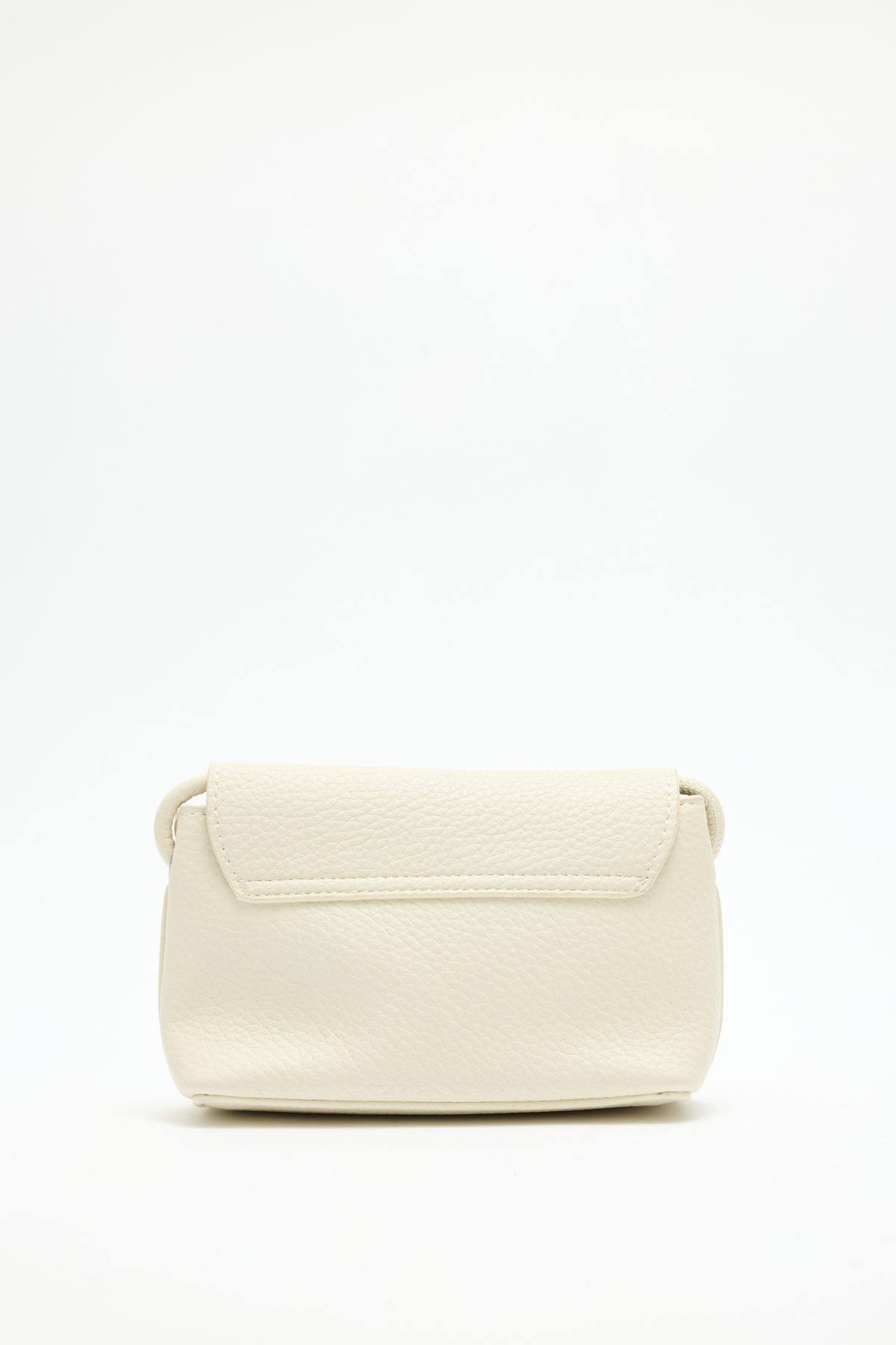 Deri Görünümlü Kapaklı Küçük Kırık Beyaz Kadın Çanta