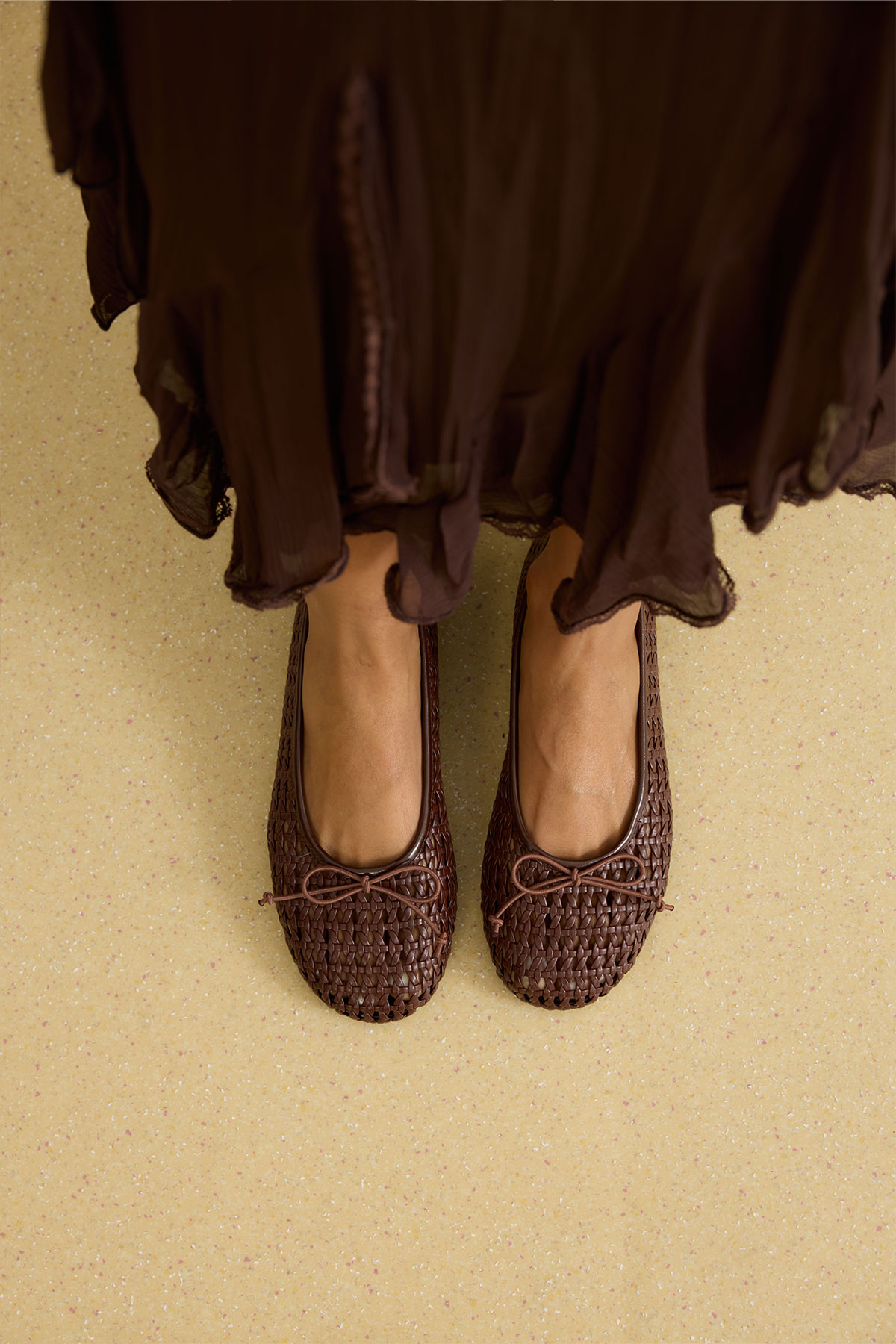 Deri Görünümlü Örgü Acı Kahve Örgü Kadın Babet