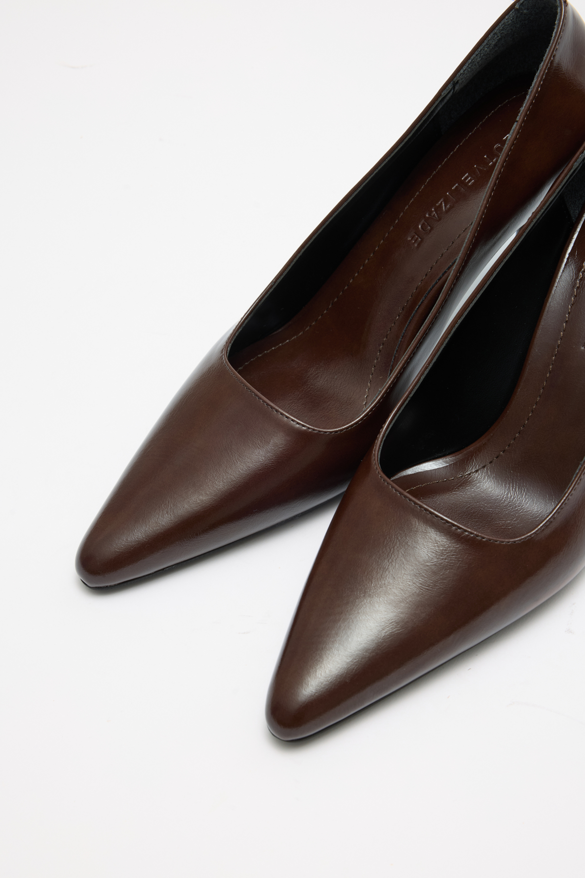 Deri Görünümlü Sivri Burun Stiletto Acı Kahve Kadın Topuklu