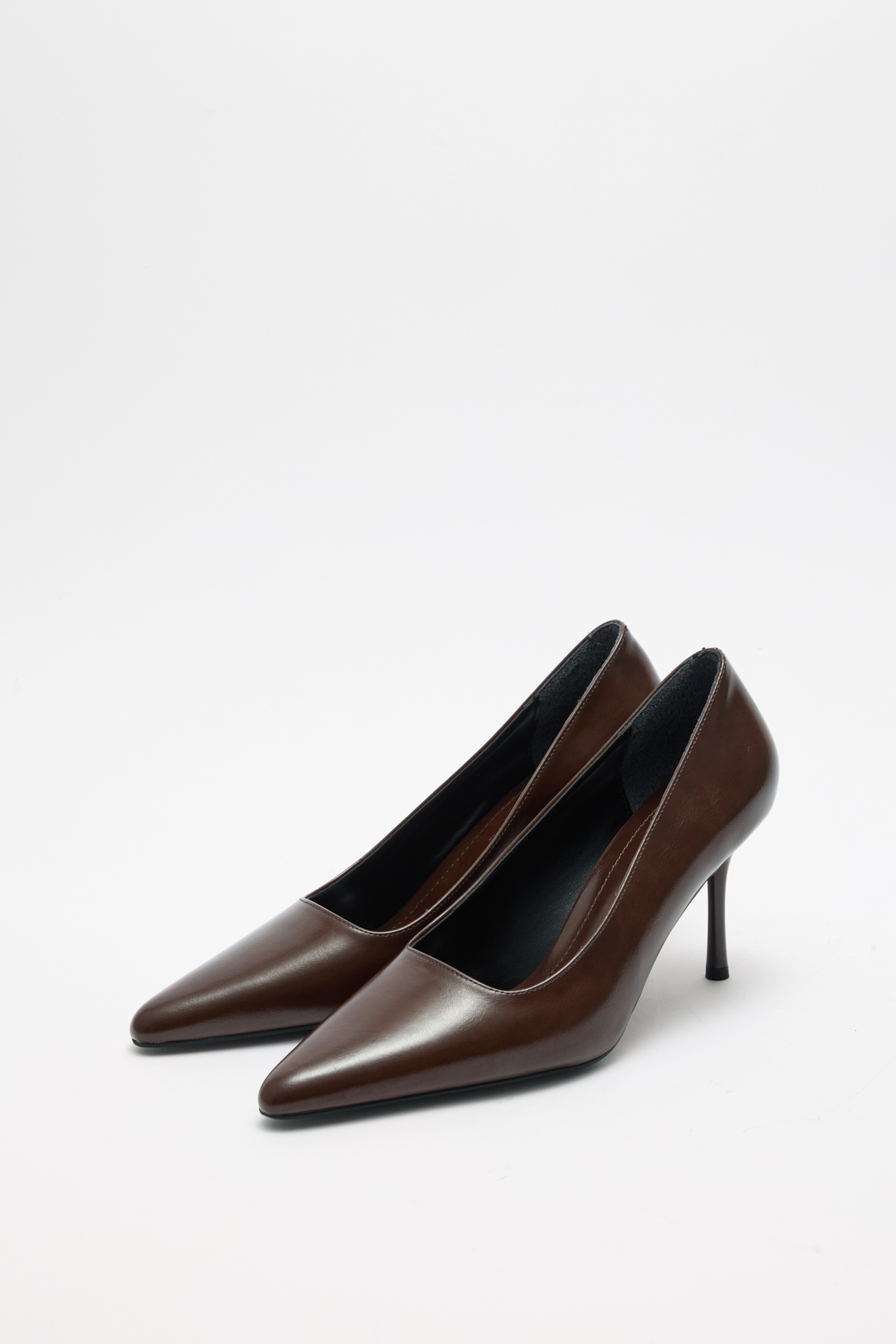Deri Görünümlü Sivri Burun Stiletto Acı Kahve Kadın Topuklu
