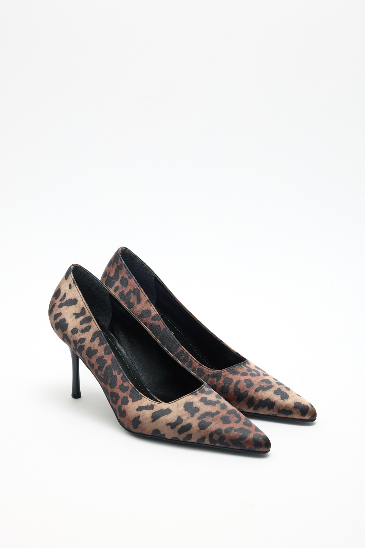 Deri Görünümlü Sivri Burun Stiletto Leopar Kadın Topuklu