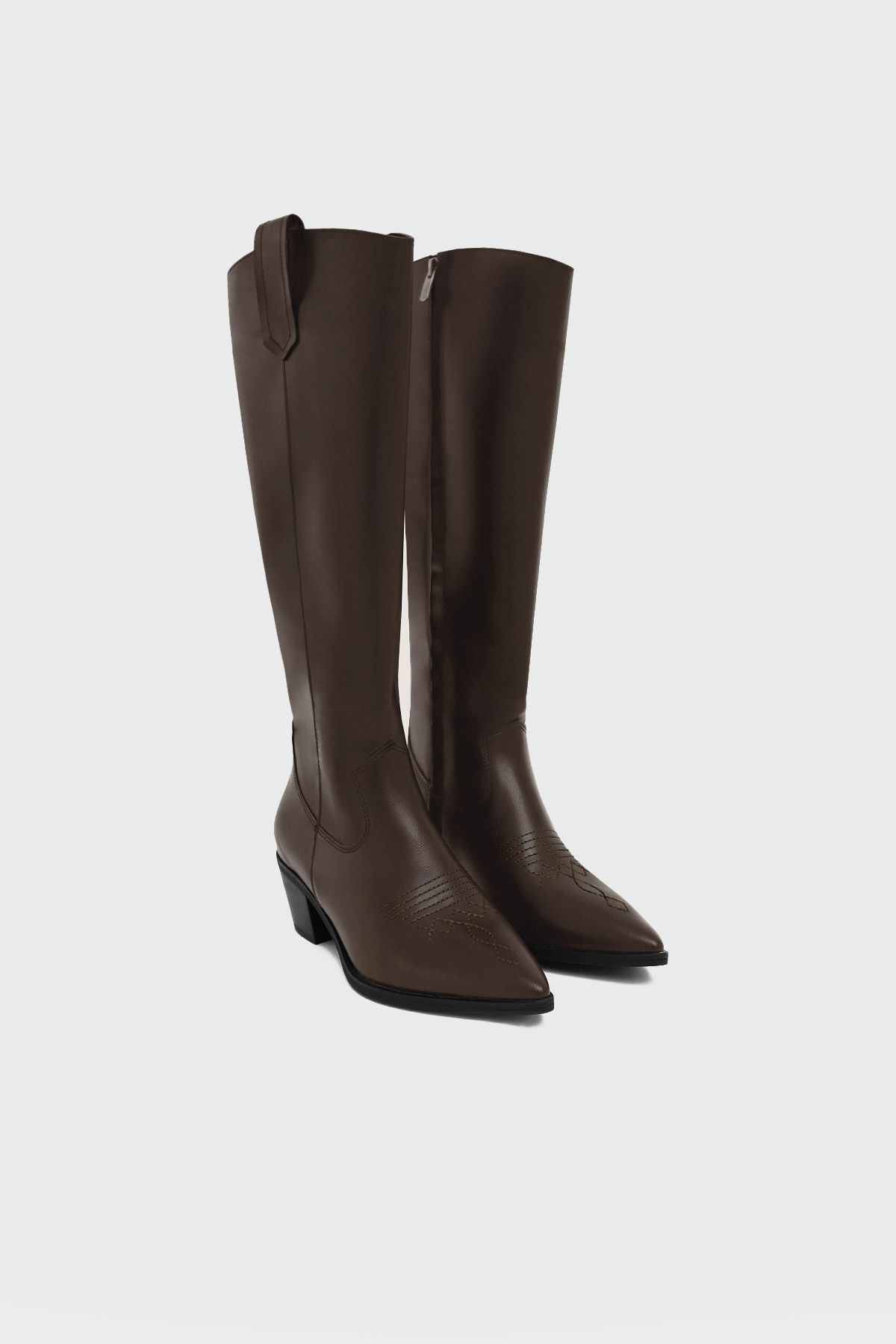 Dikiş Detaylı Sivri Burun Acı Kahve Kadın Çizme