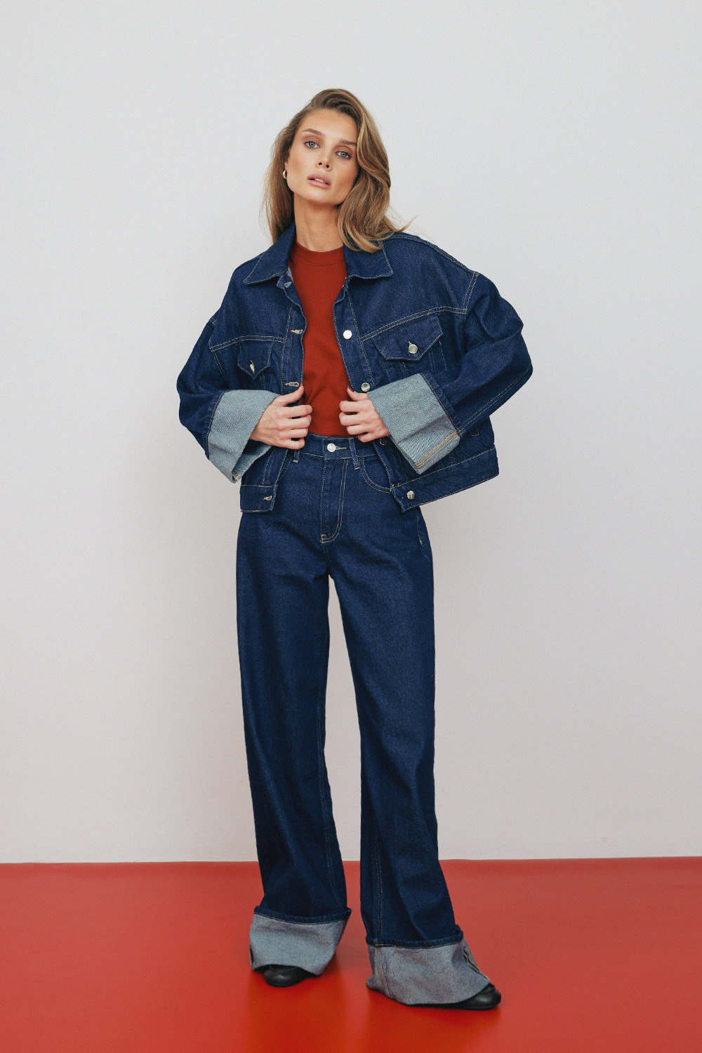 Duble Paça Wide Leg Mavi Kadın Jean