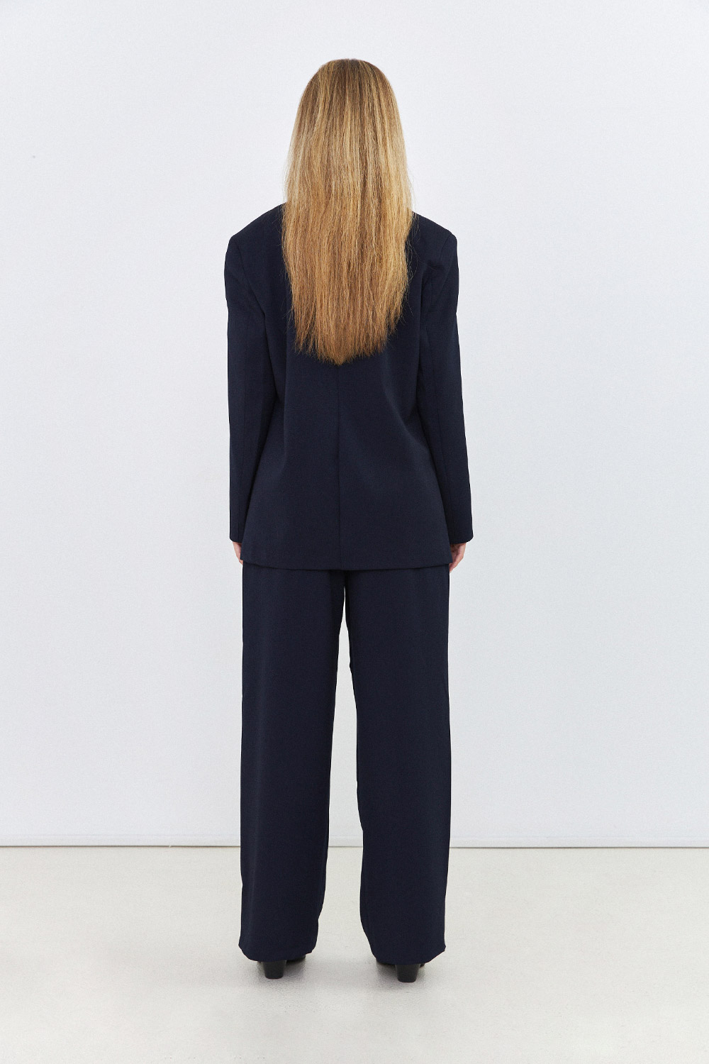 Düğmeli Kruvaze Oversize Lacivert Kadın Ceket