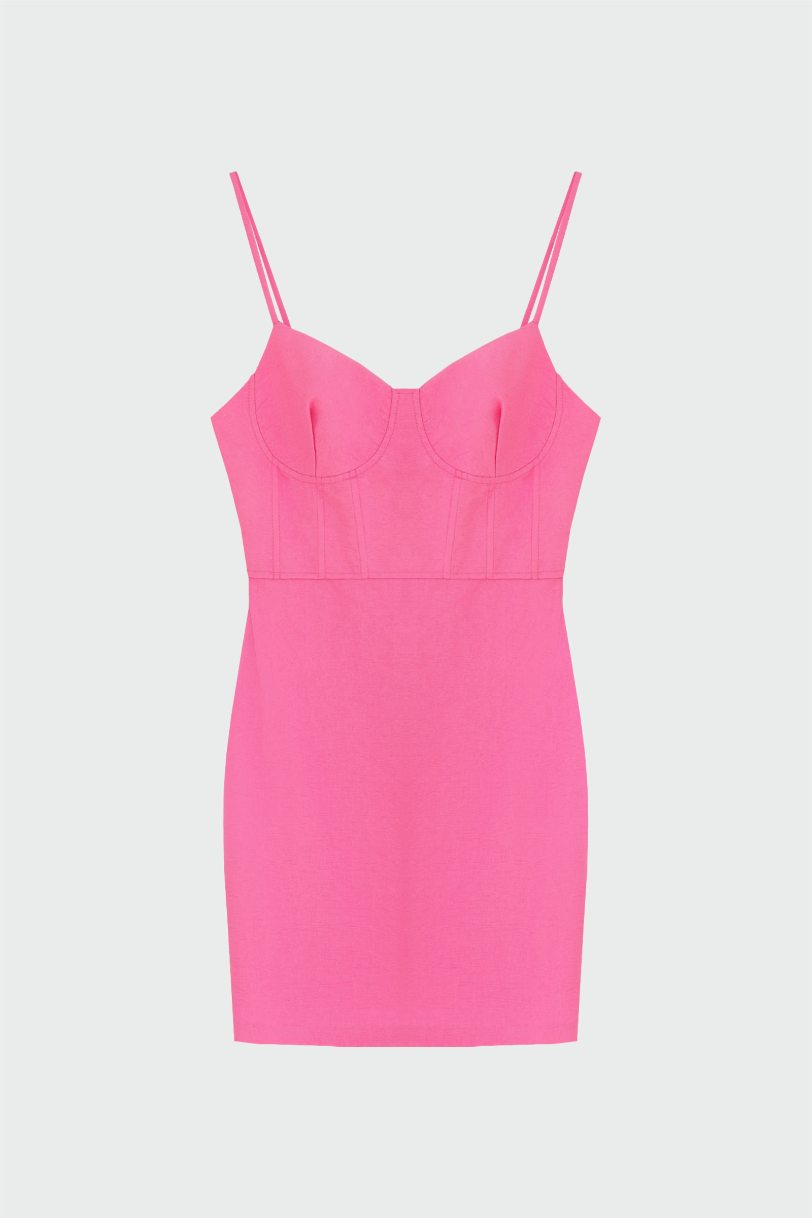 İnce Askılı Mini Korse Pembe Kadın Elbise