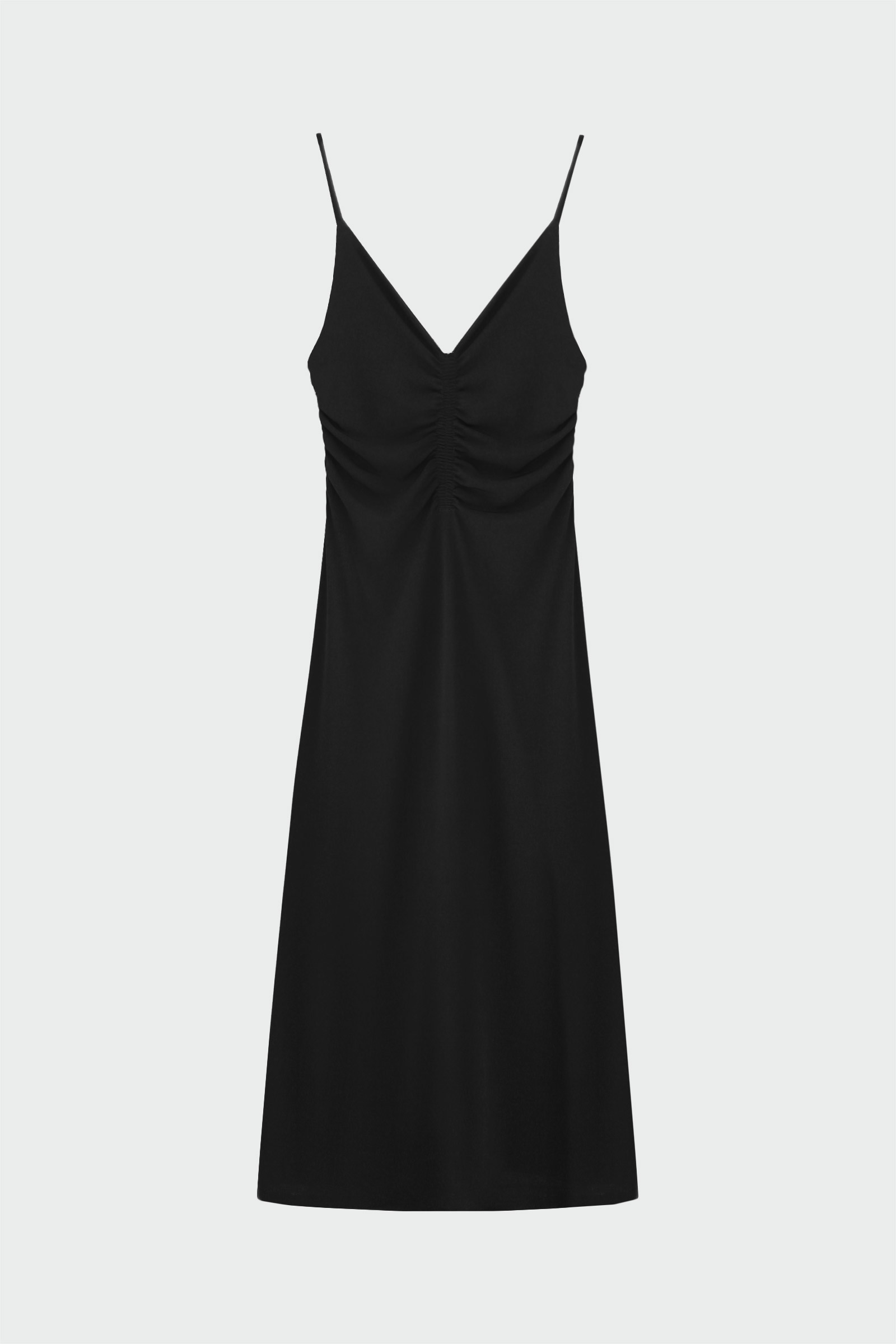 Askılı Drape Detaylı Siyah Kadın Elbise