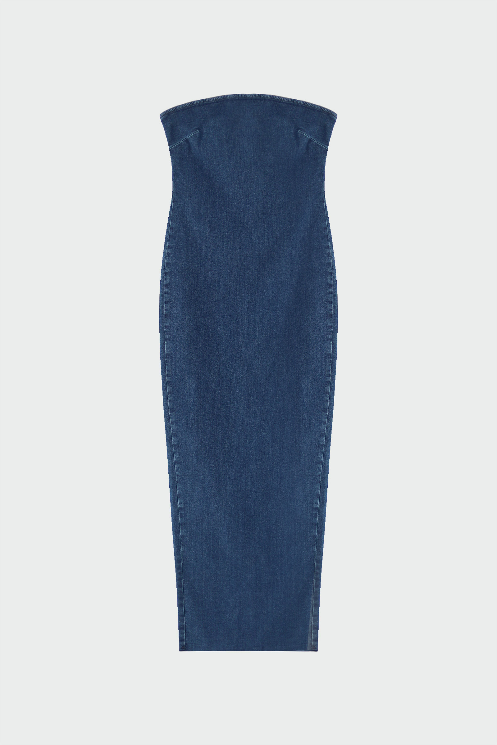Straplez Denim Midi Boy Koyu Mavi Kadın Elbise