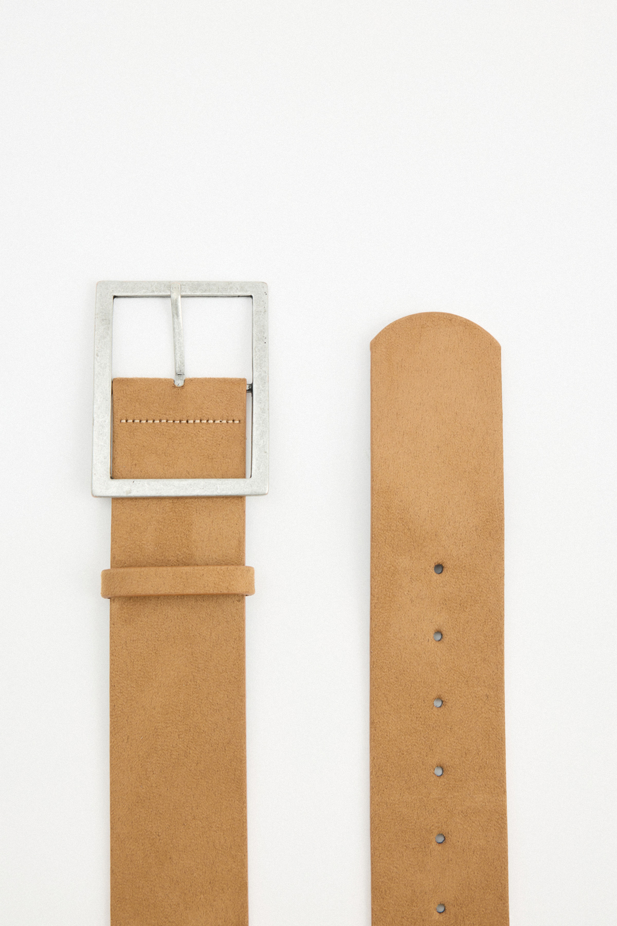 Eskitme İnce Tokalı Taba Süet Kadın Kemer