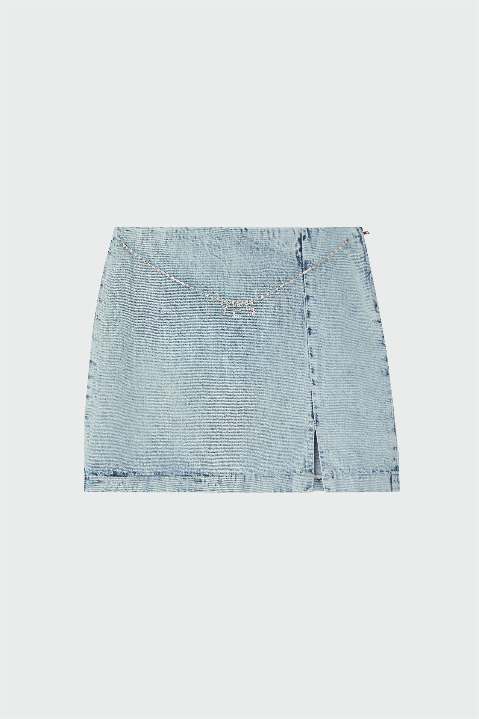 Taş Detaylı Mini Denim Açık Mavi Kadın Etek
