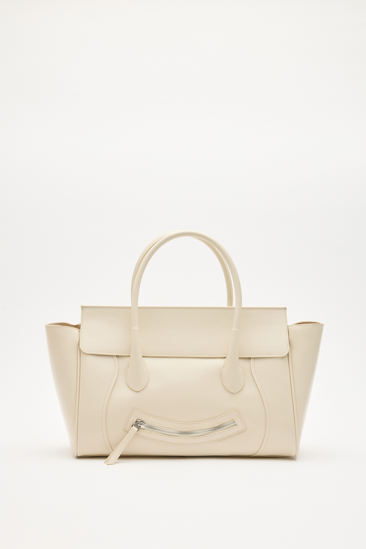 Fermuar Detaylı Geniş Form Kemik Kadın Çanta