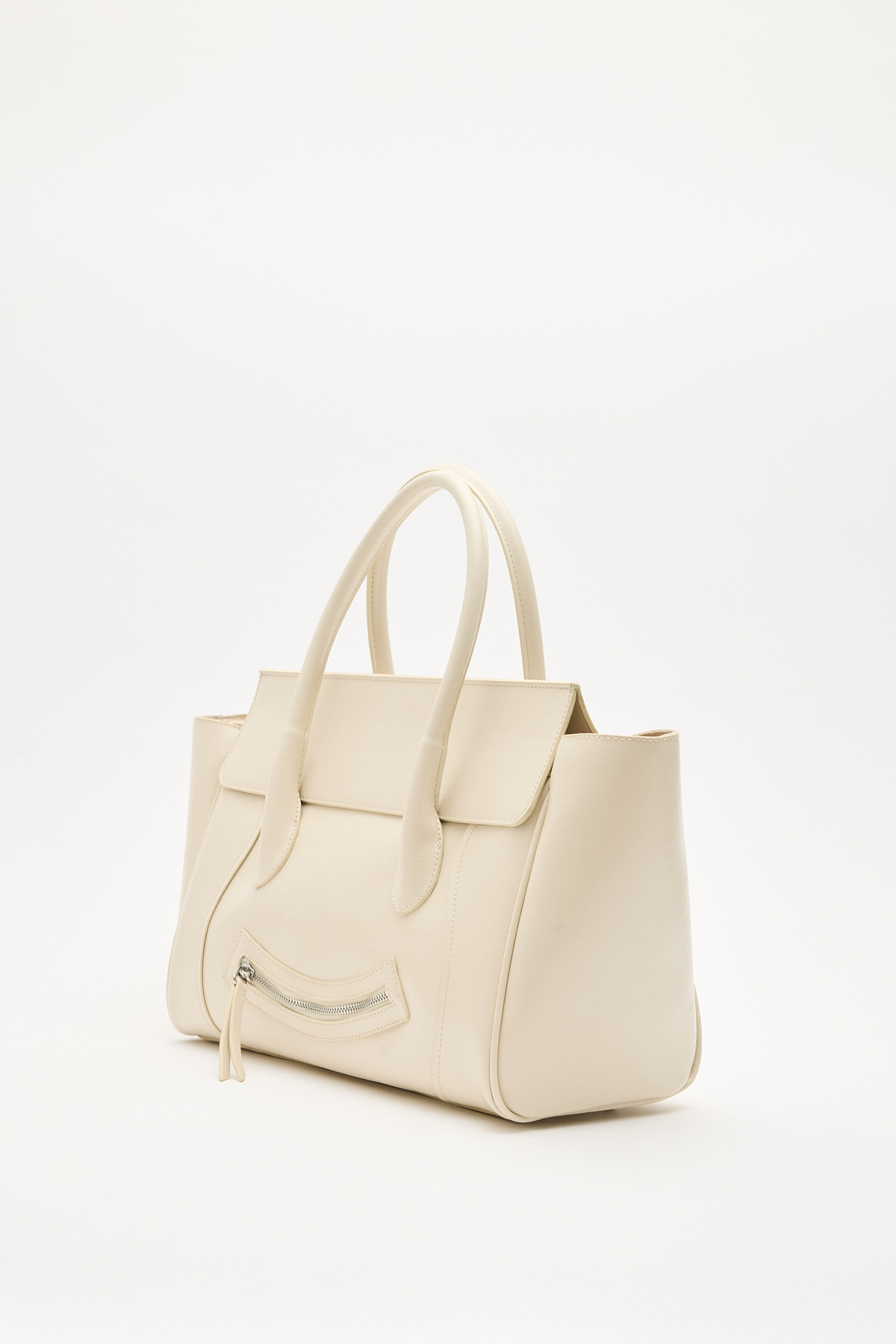 Fermuar Detaylı Geniş Form Kemik Kadın Çanta