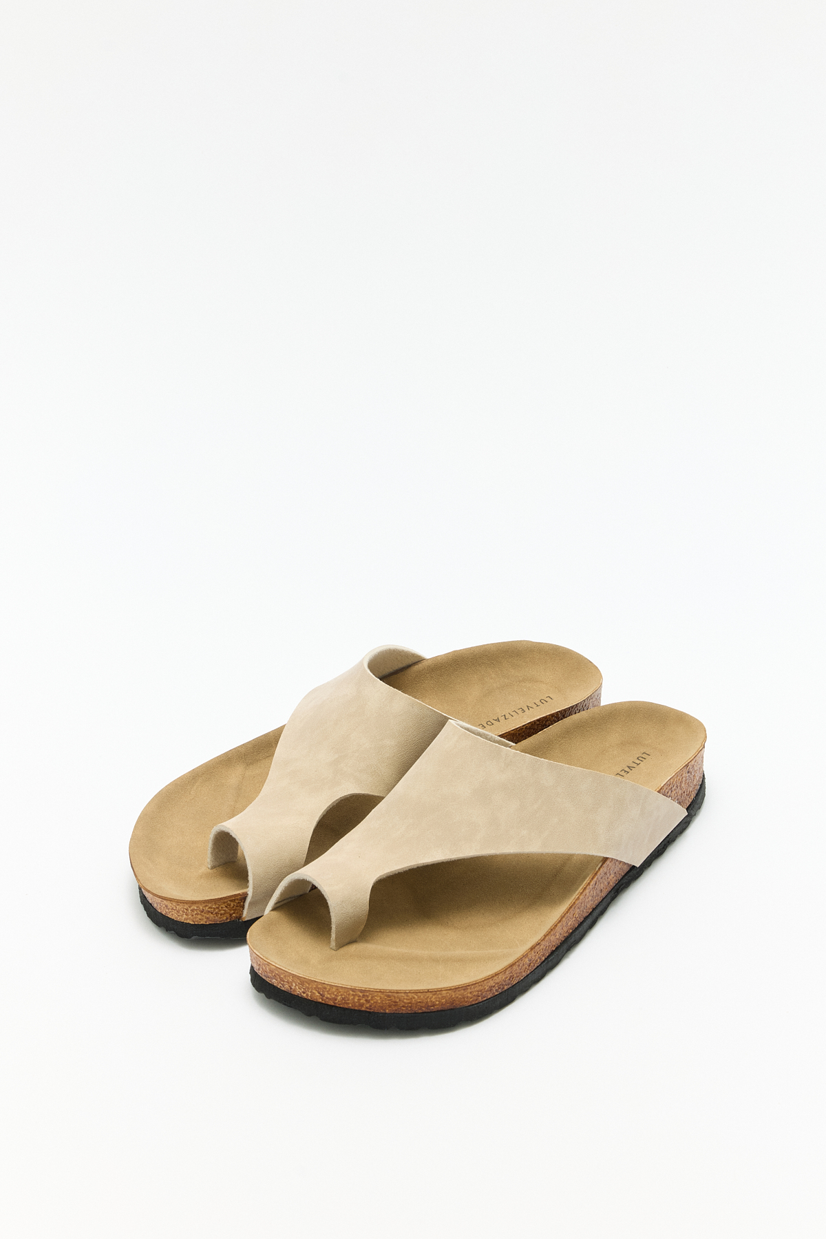 Geniş Bant Parmak Arası Bej Süet Kadın Terlik