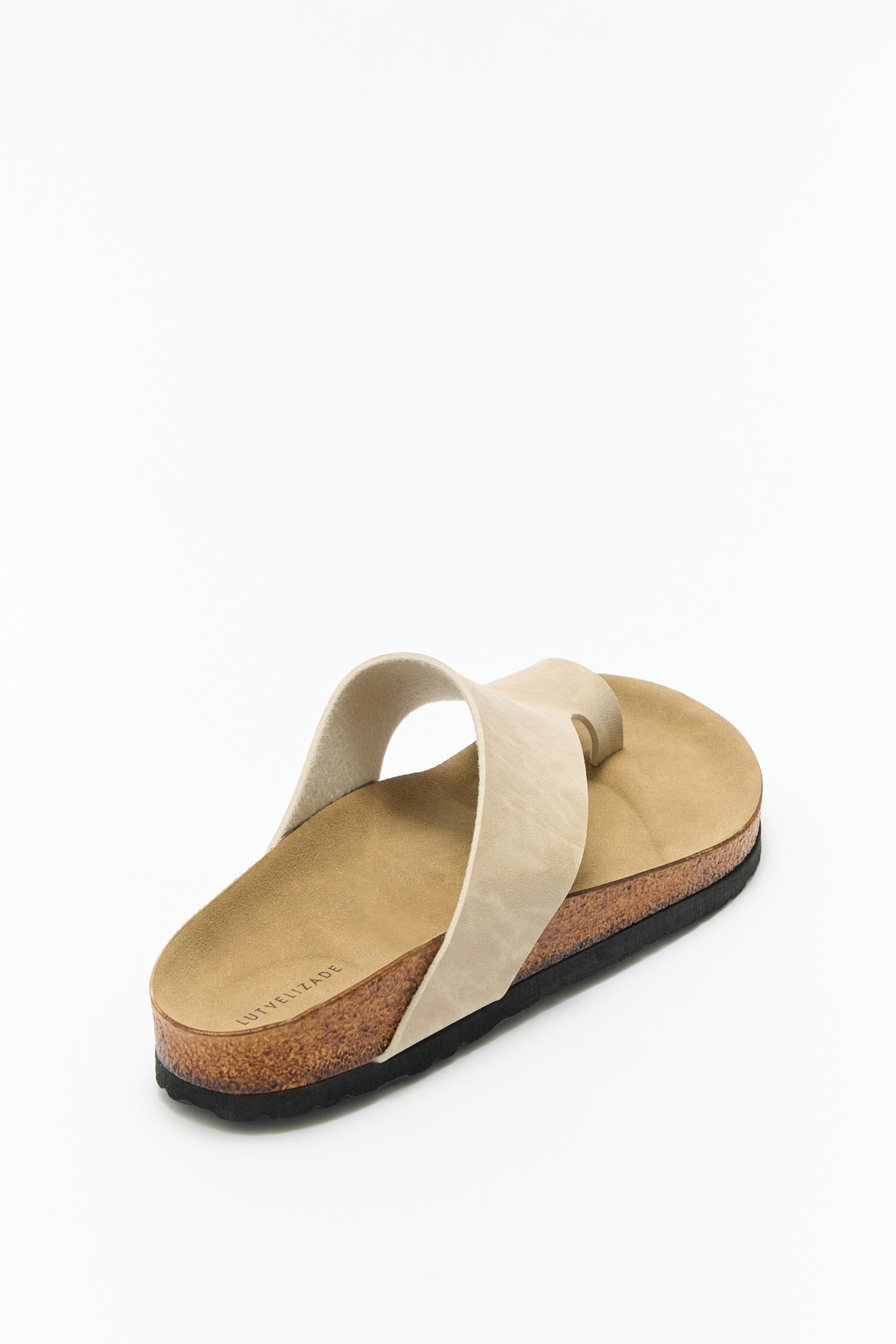 Geniş Bant Parmak Arası Bej Süet Kadın Terlik