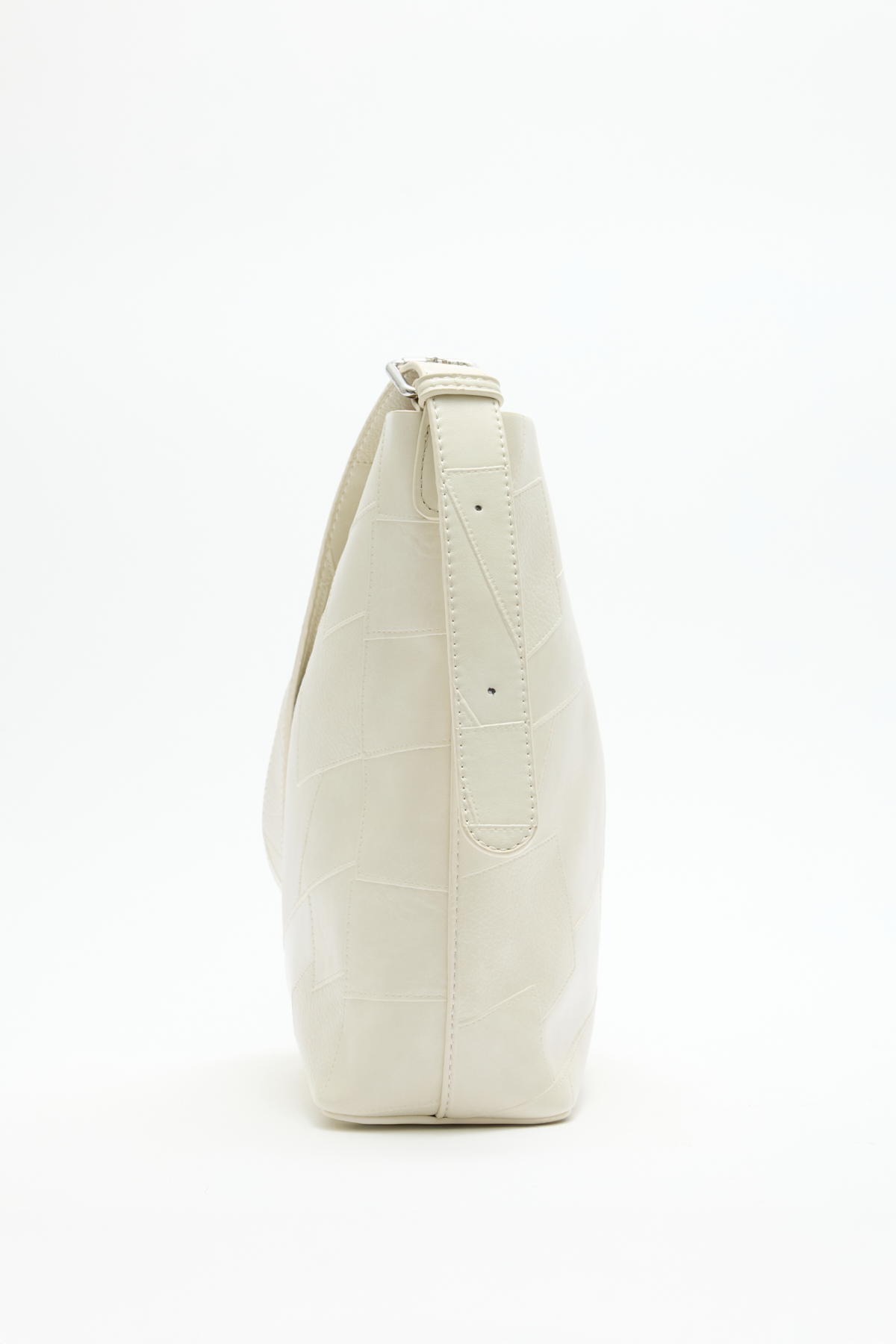 Geometrik Dokulu Deri Görünümlü Kırık Beyaz Kadın Çanta