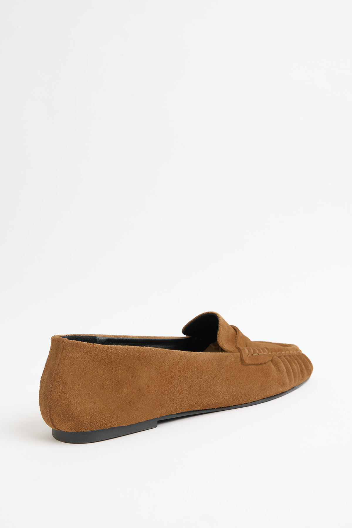 Gerçek Deri Büzgülü Detaylı Camel Süet Kadın Loafer